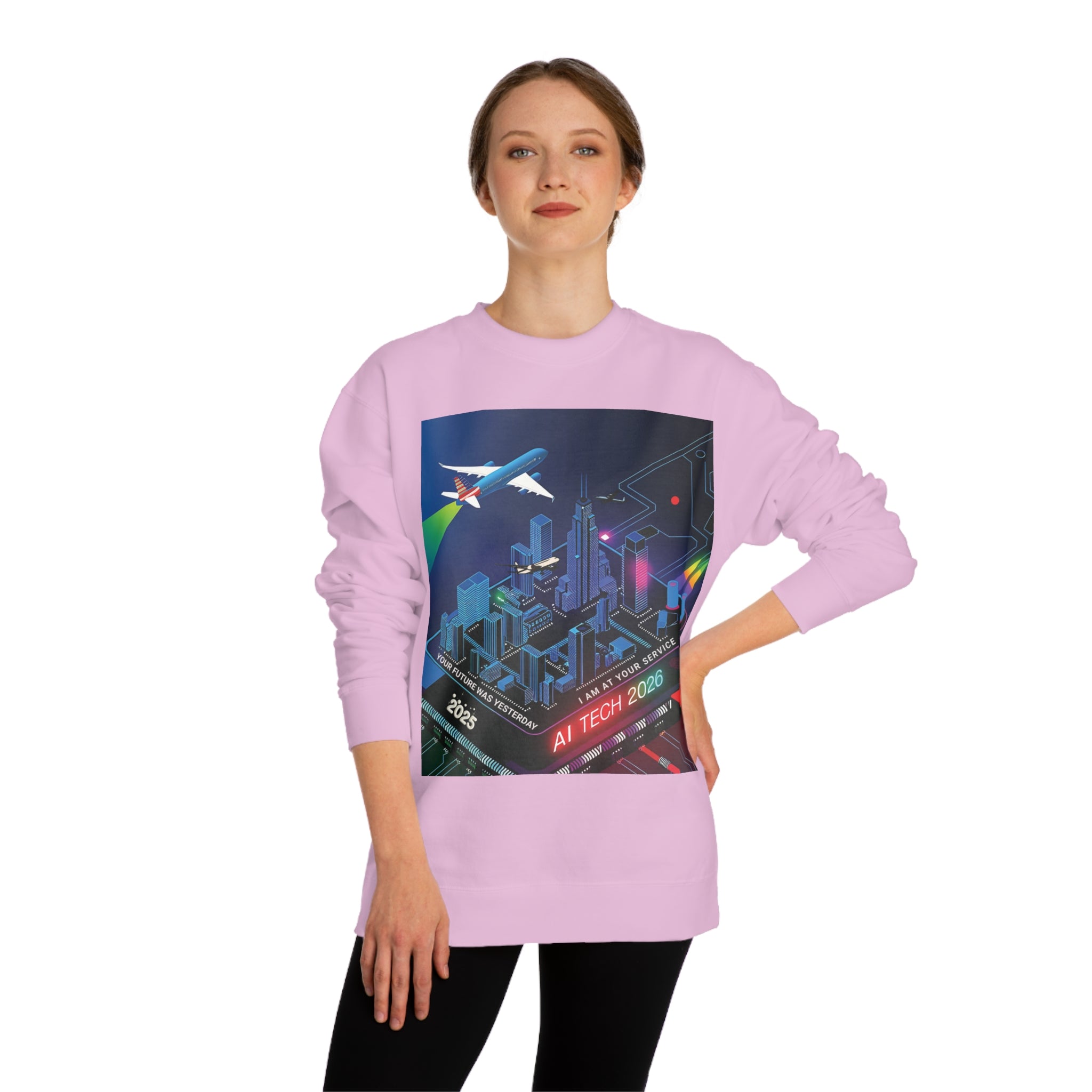 AI Tech 2026 Unisex Crew Neck Sweatshirt - Futuristic Cityscape Design for Tech Enthusiasts - Angel Body