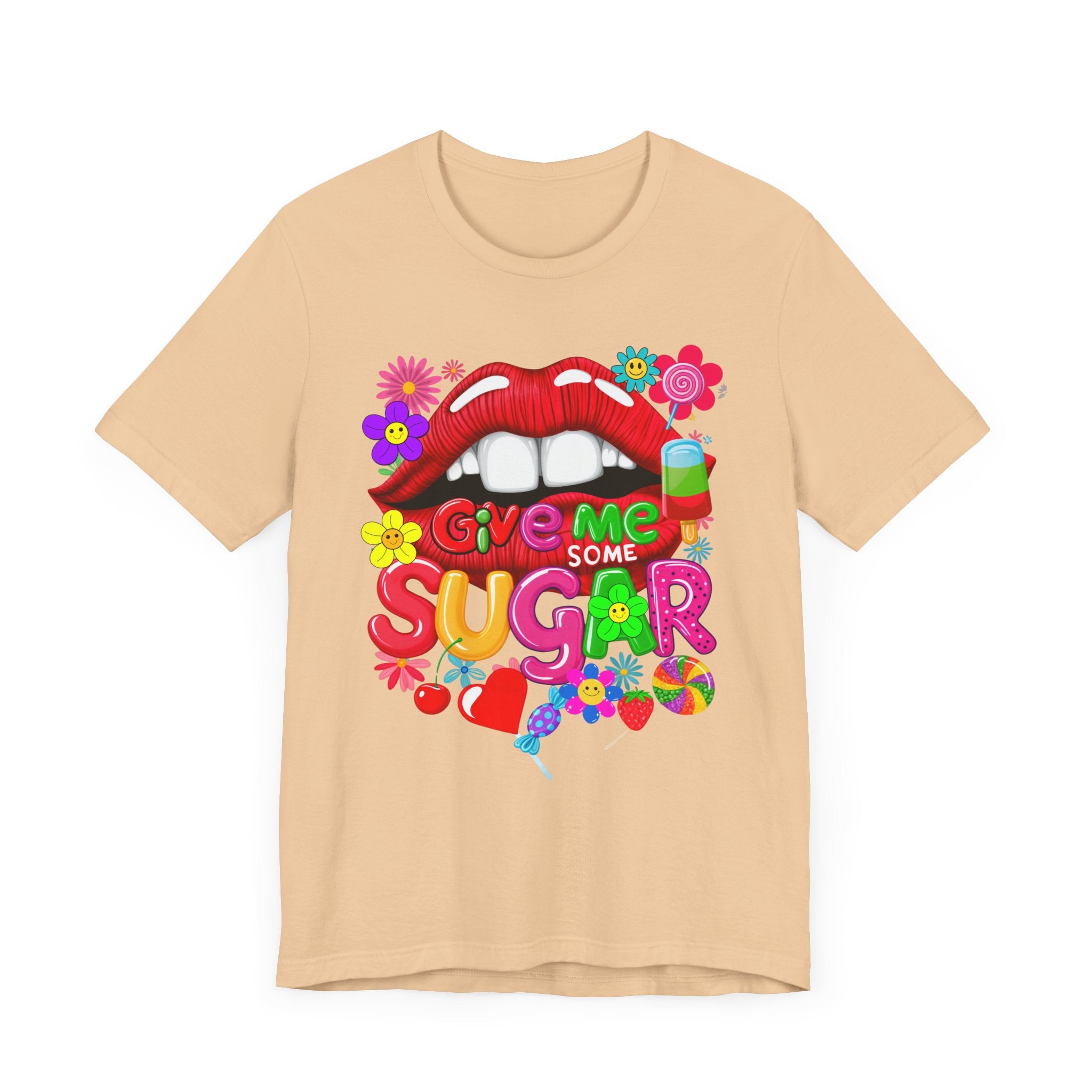 Graphic Tee with Red Sugar Lip and Eye Candy Design - Angel Body