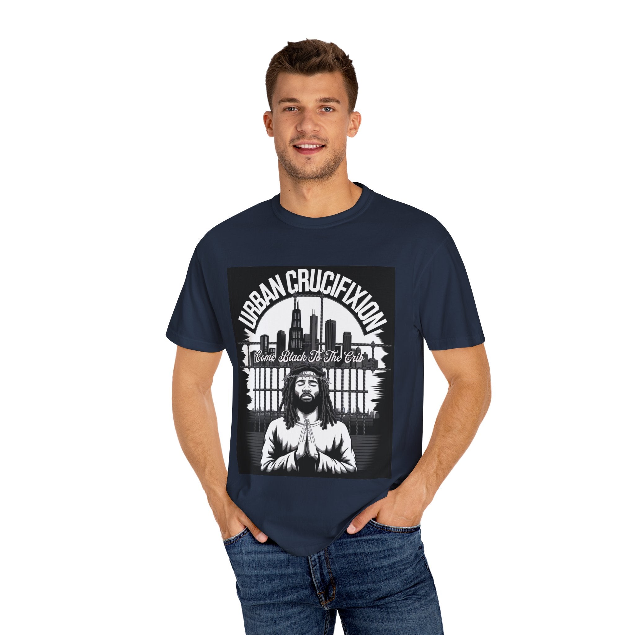 Urban Crucifixion Unisex Garment-Dyed T-Shirt - Street Art Inspired Design - Angel Body