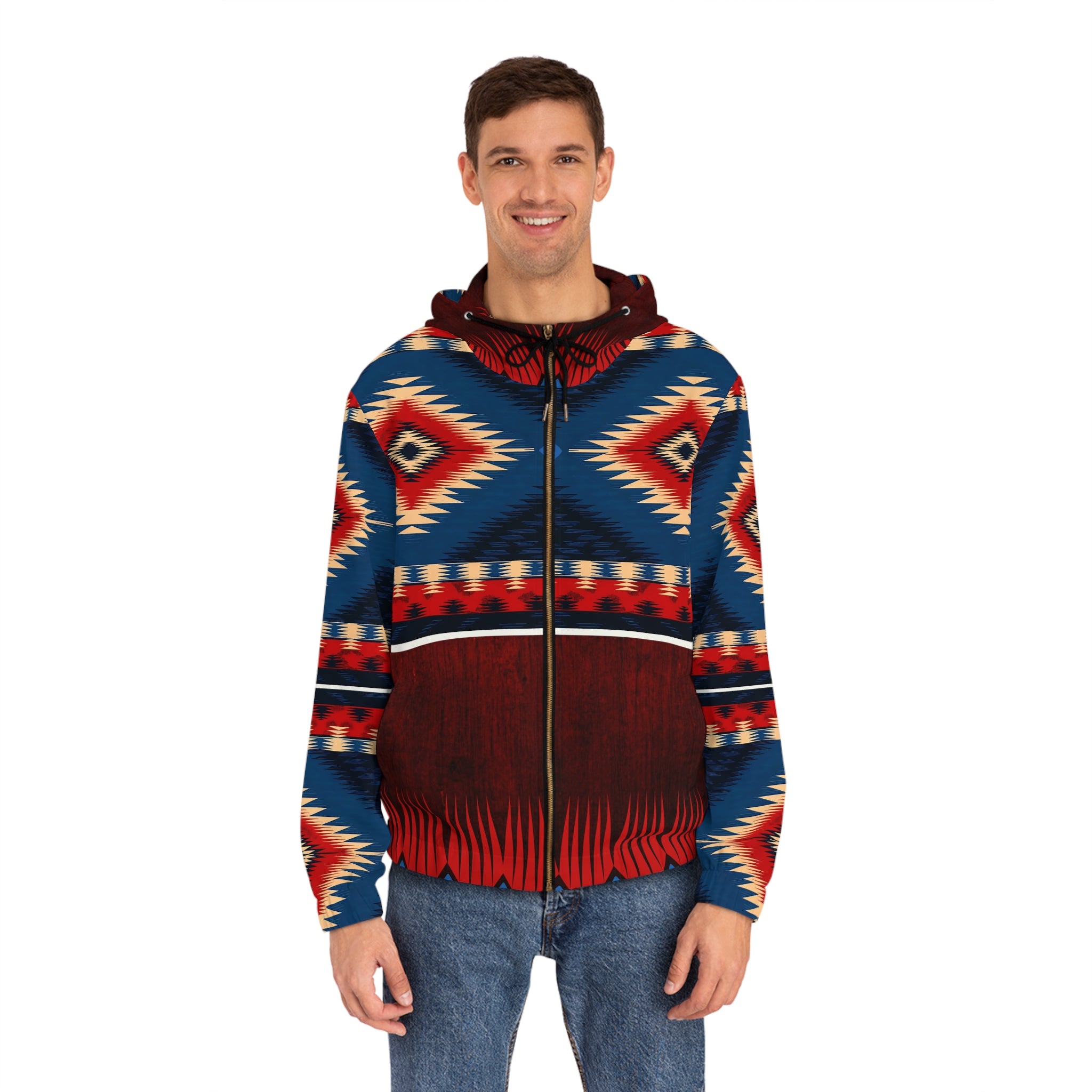 Men's Full-Zip Hoodie - Vibrant Tribal Print for Cozy Comfort - Angel Body