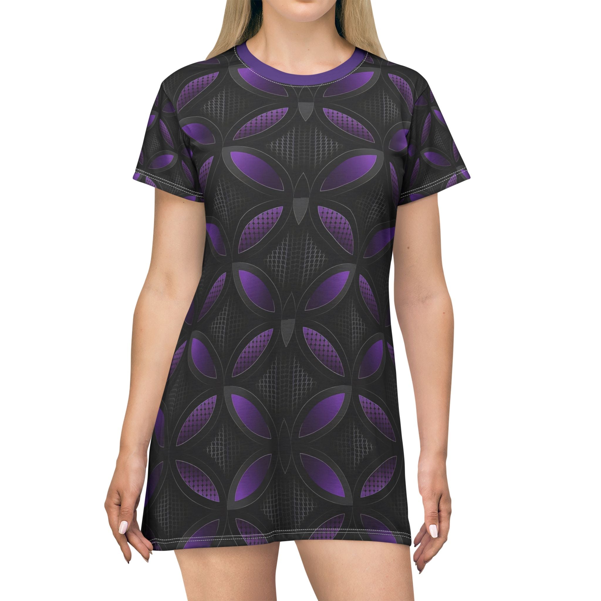 Stylish Angel Body Activewear T-Shirt Dress - Trendy Black and Purple Pattern - Angel Body