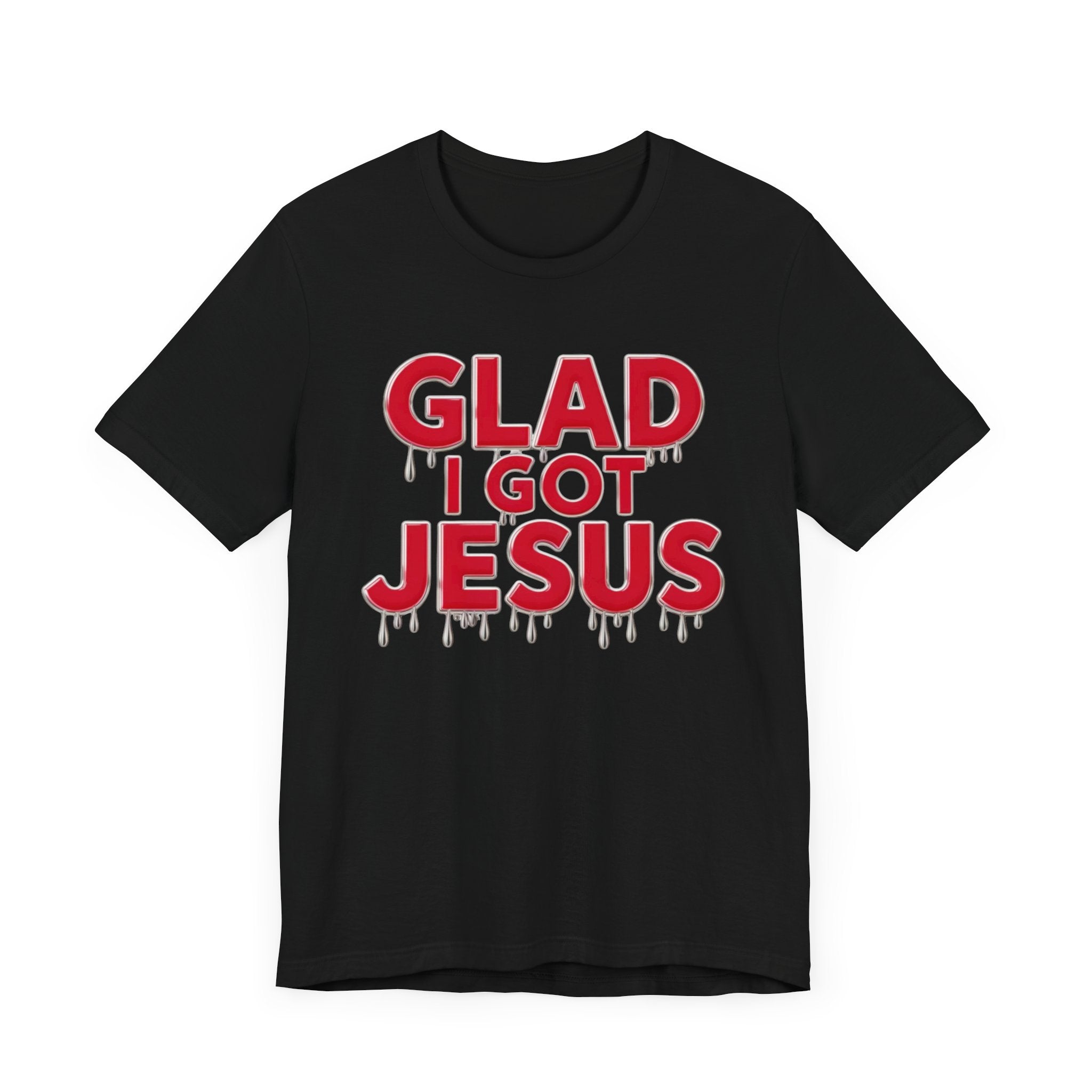 Spiritual Words Unisex Tee: GLAD I GOT JESUS Front and Back Print - Angel Body