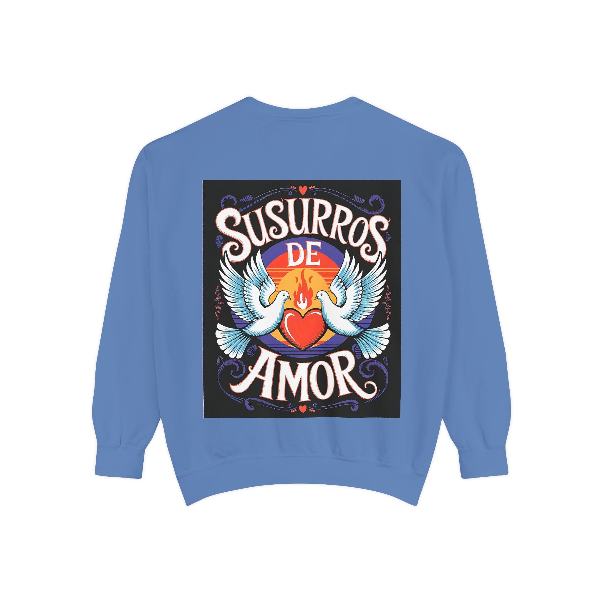 Unisex Love-Themed Garment-Dyed Sweatshirt - 'Susurros de Amor' - Angel Body