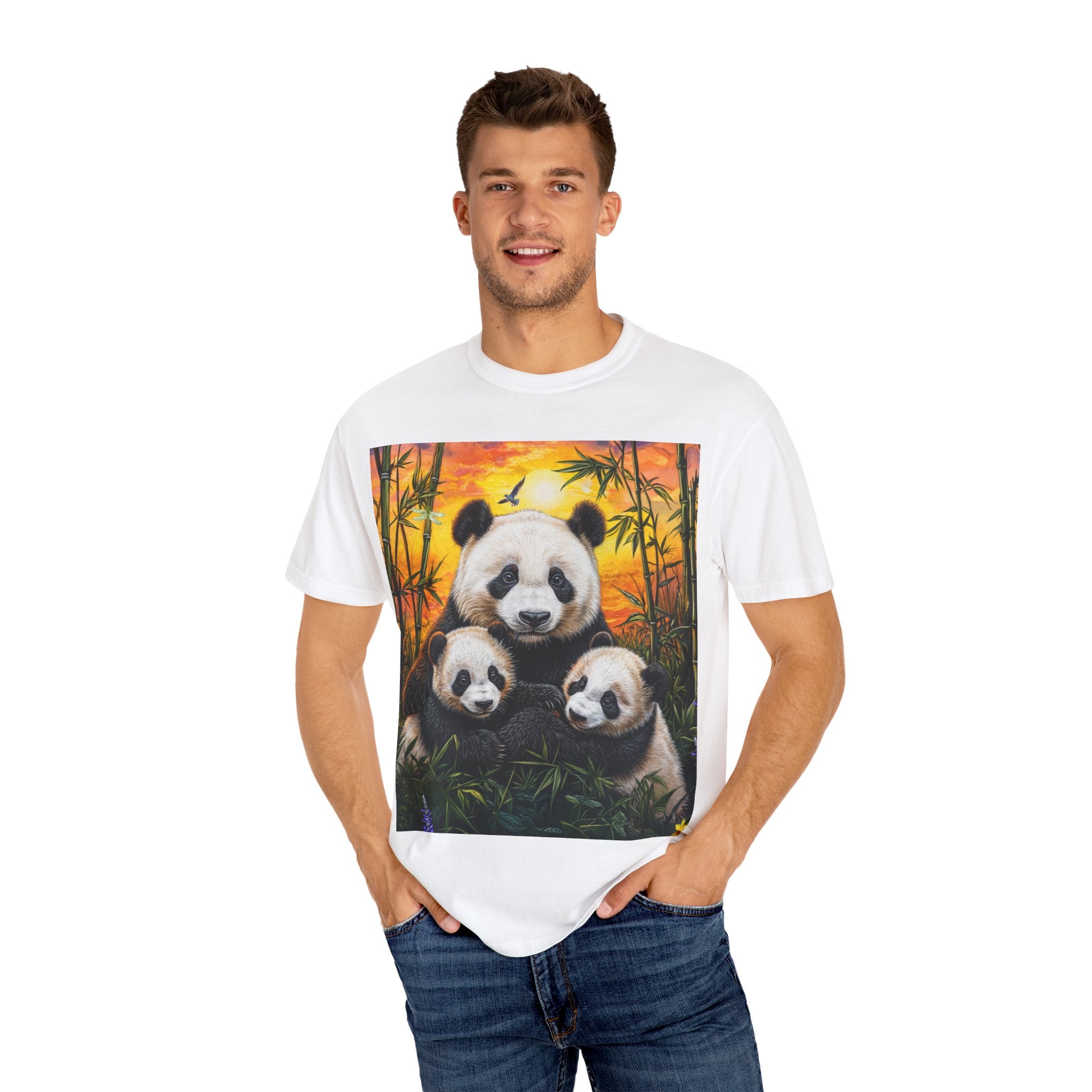 Cute Panda Family Unisex Garment-Dyed T-shirt - Perfect for Animal Lovers - Angel Body