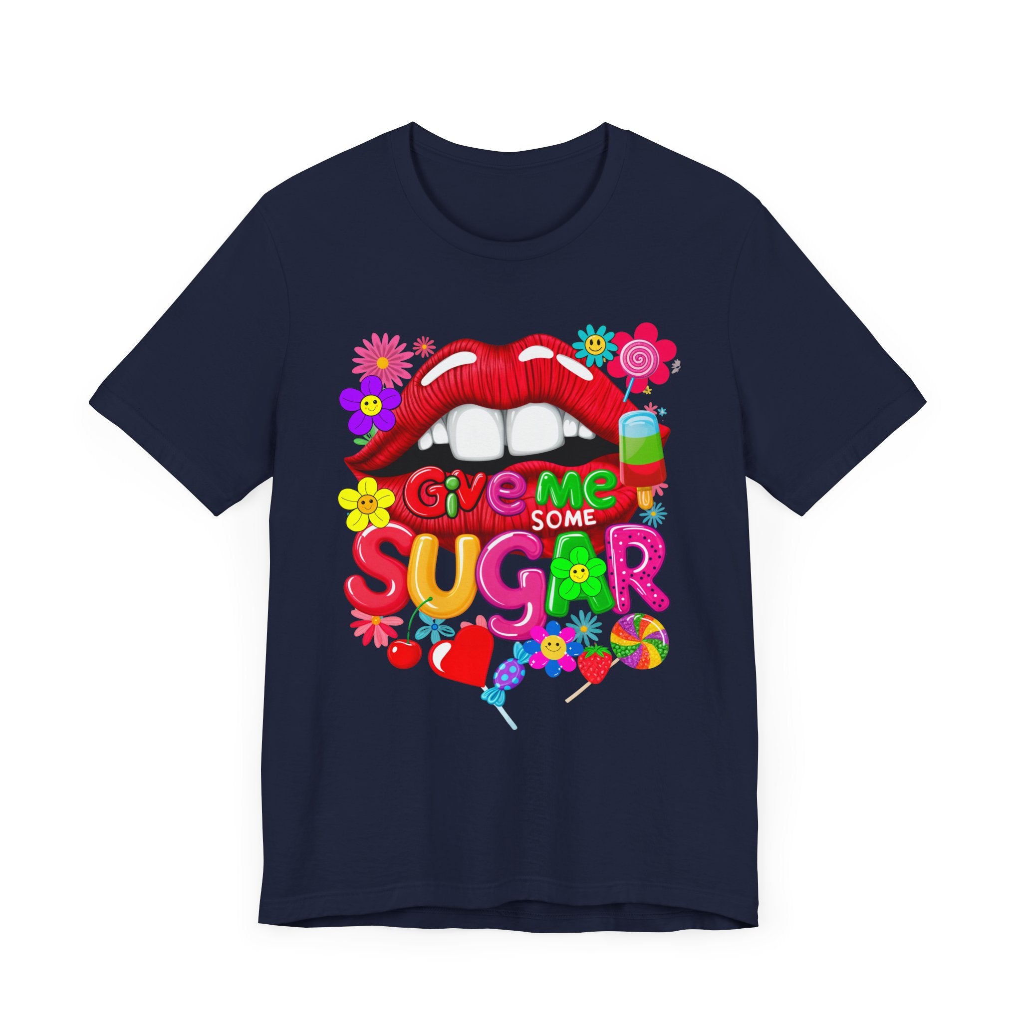 Graphic Tee with Red Sugar Lip and Eye Candy Design - Angel Body