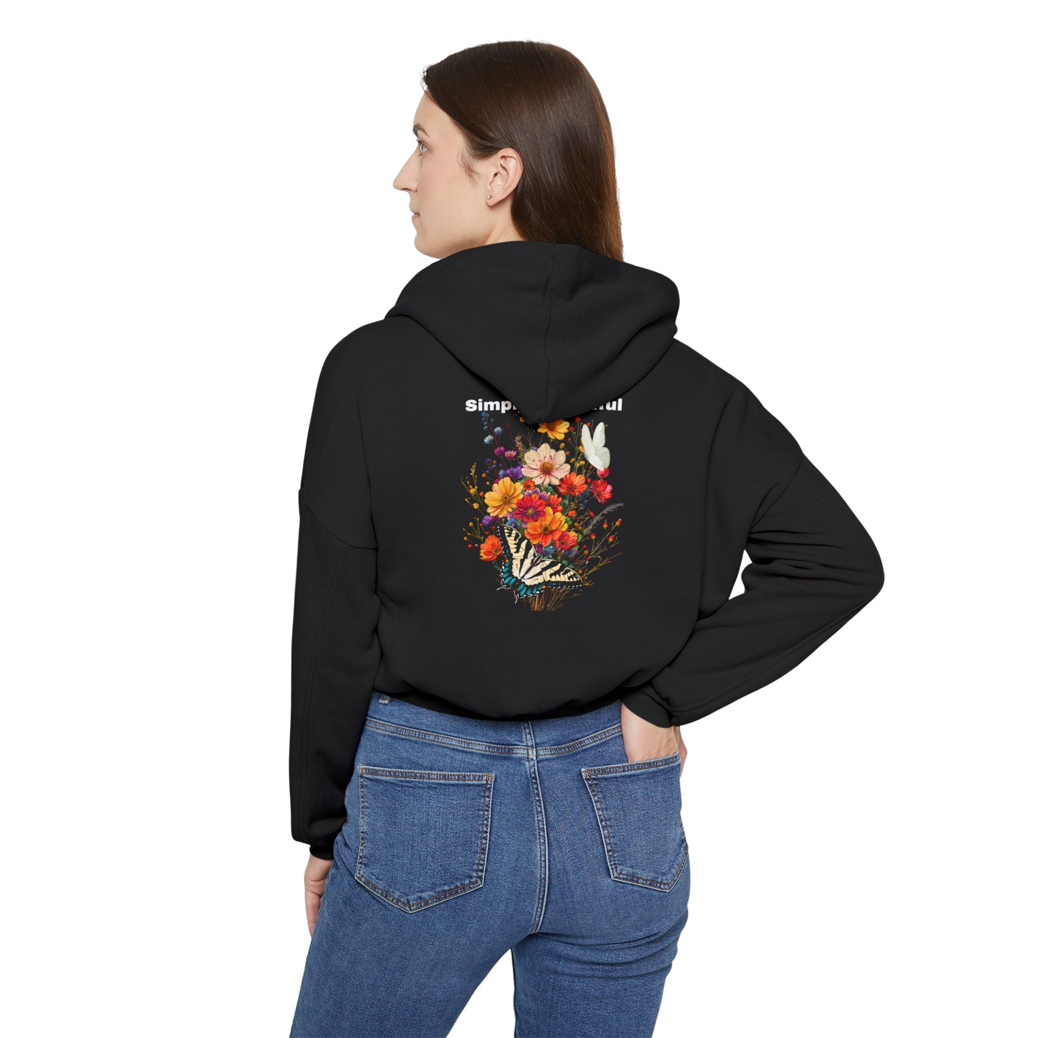 Women's Cinched Bottom Hoodie:with the words Simply Beautiful - Angel Body