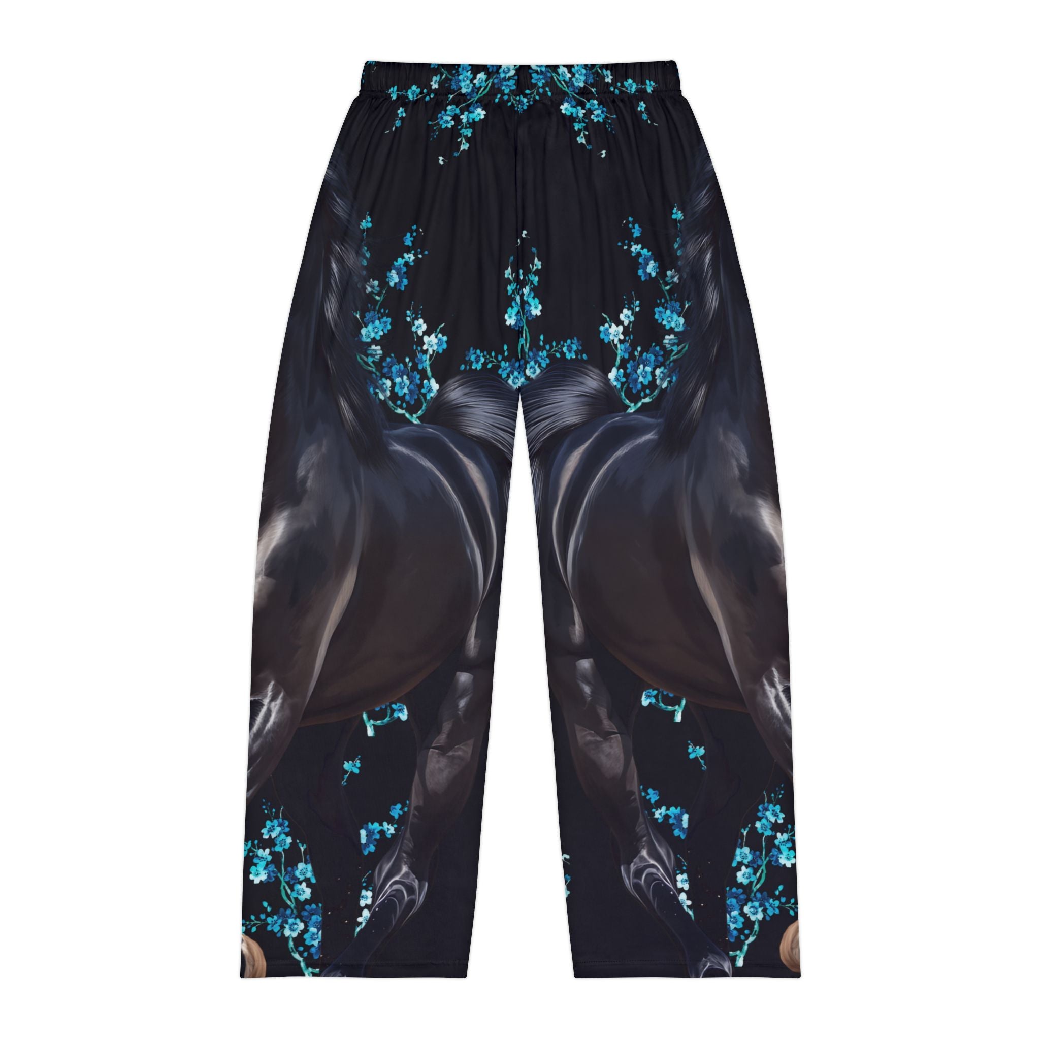 Men's Pajama Pants with Elegant Black Lipizzaner Stallion and Floral Design - Angel Body