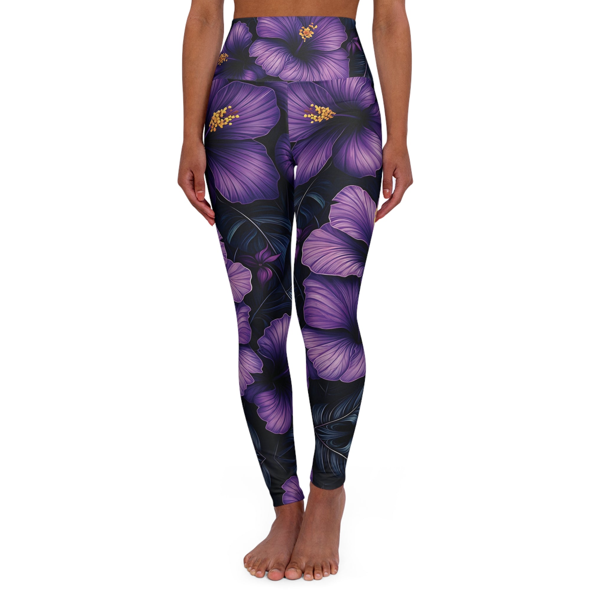 New Custom design Leggings - Spectacular Floral Purple Hibiscus High Waisted Angel Body Activewear - Angel Body