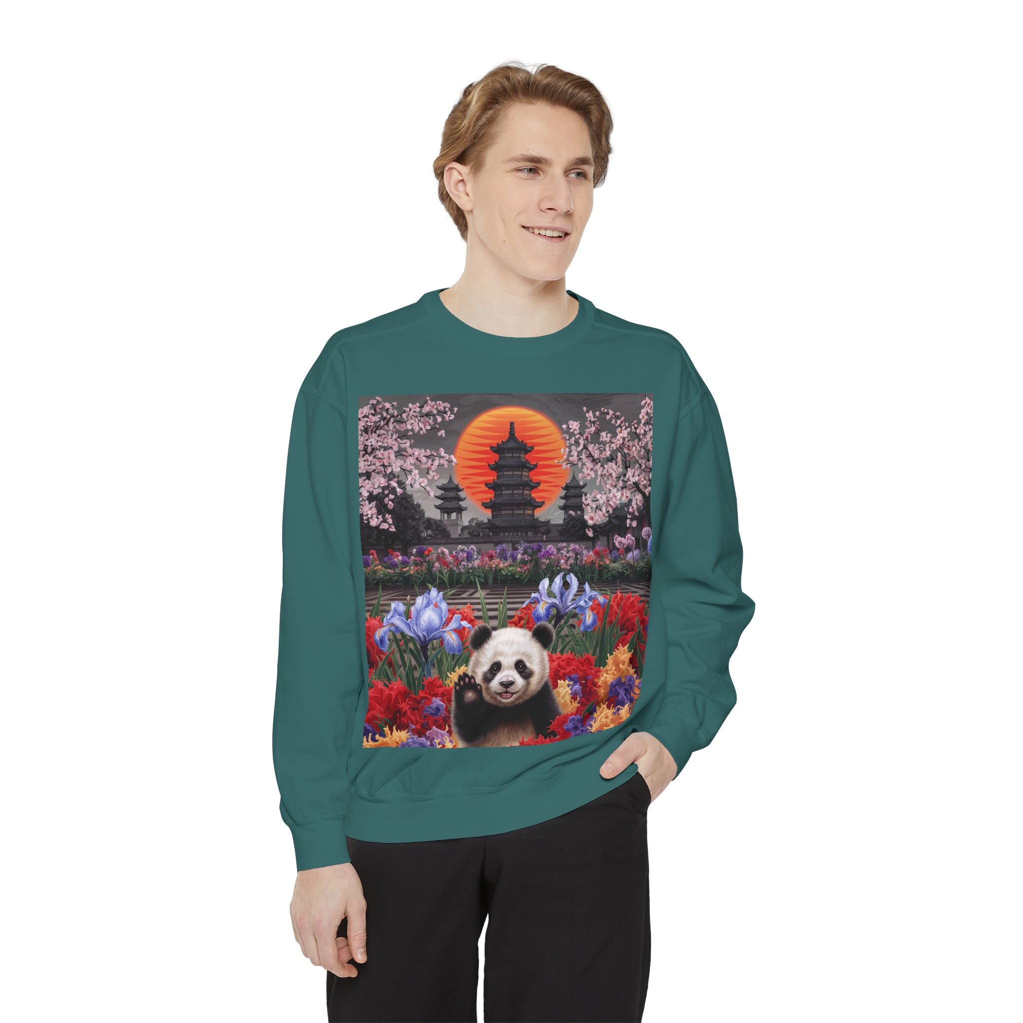 Cozy Panda Garden Sweatshirt - Unisex Garment-Dyed Apparel - Angel Body