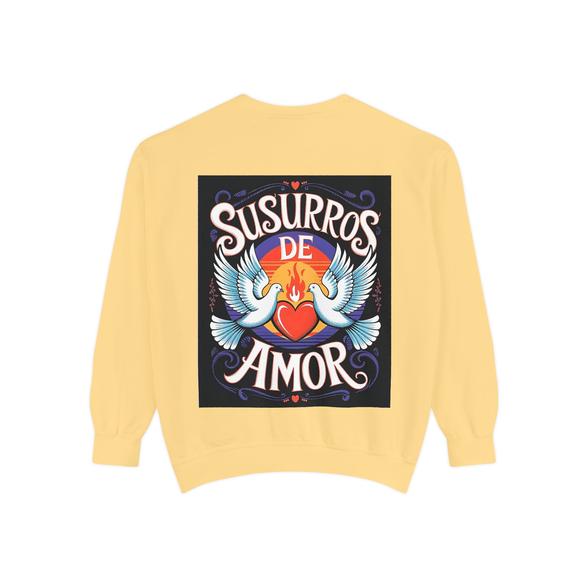 Unisex Love-Themed Garment-Dyed Sweatshirt - 'Susurros de Amor' - Angel Body