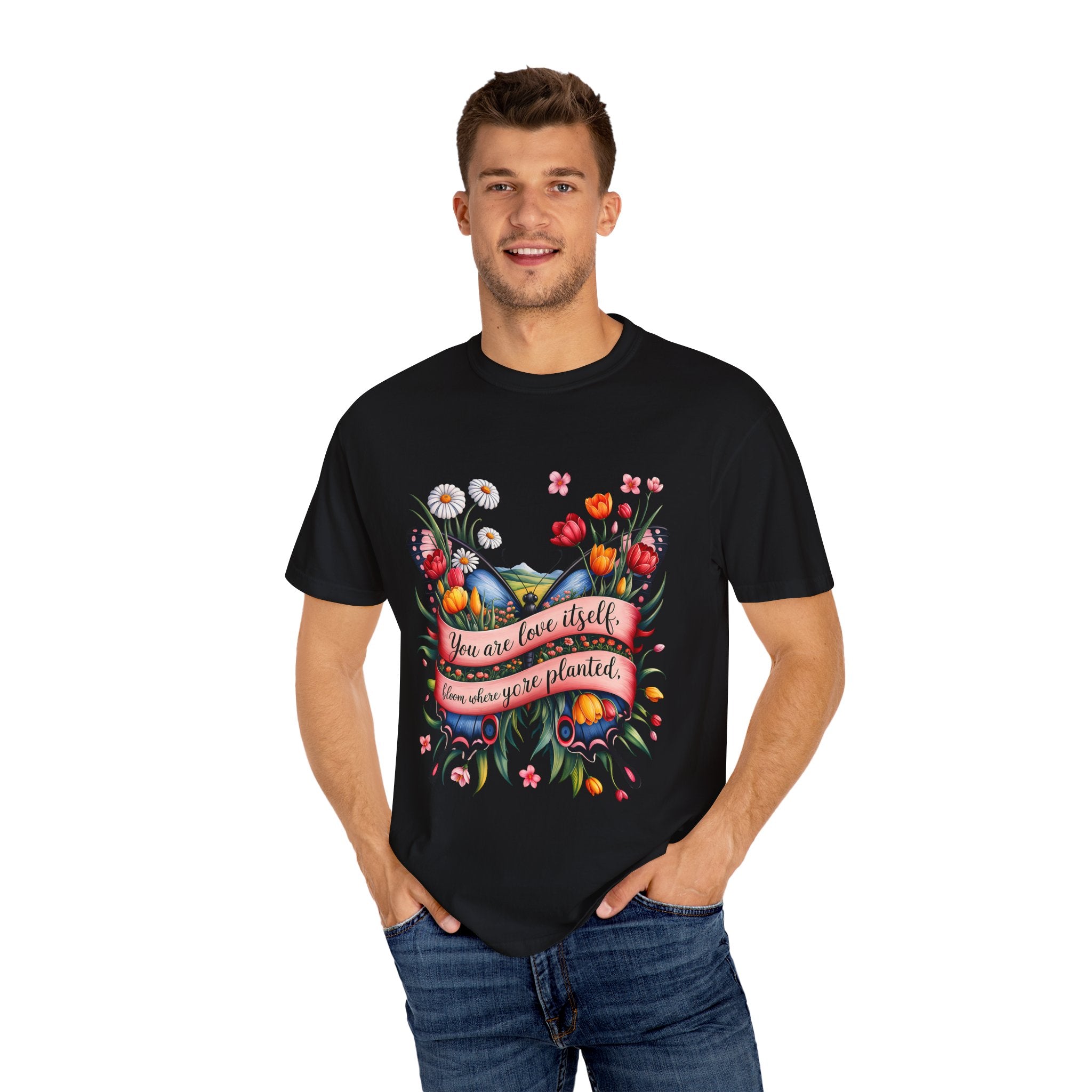 Butterfly Floral T-Shirt: "You Are Love Itself" Inspirational Design