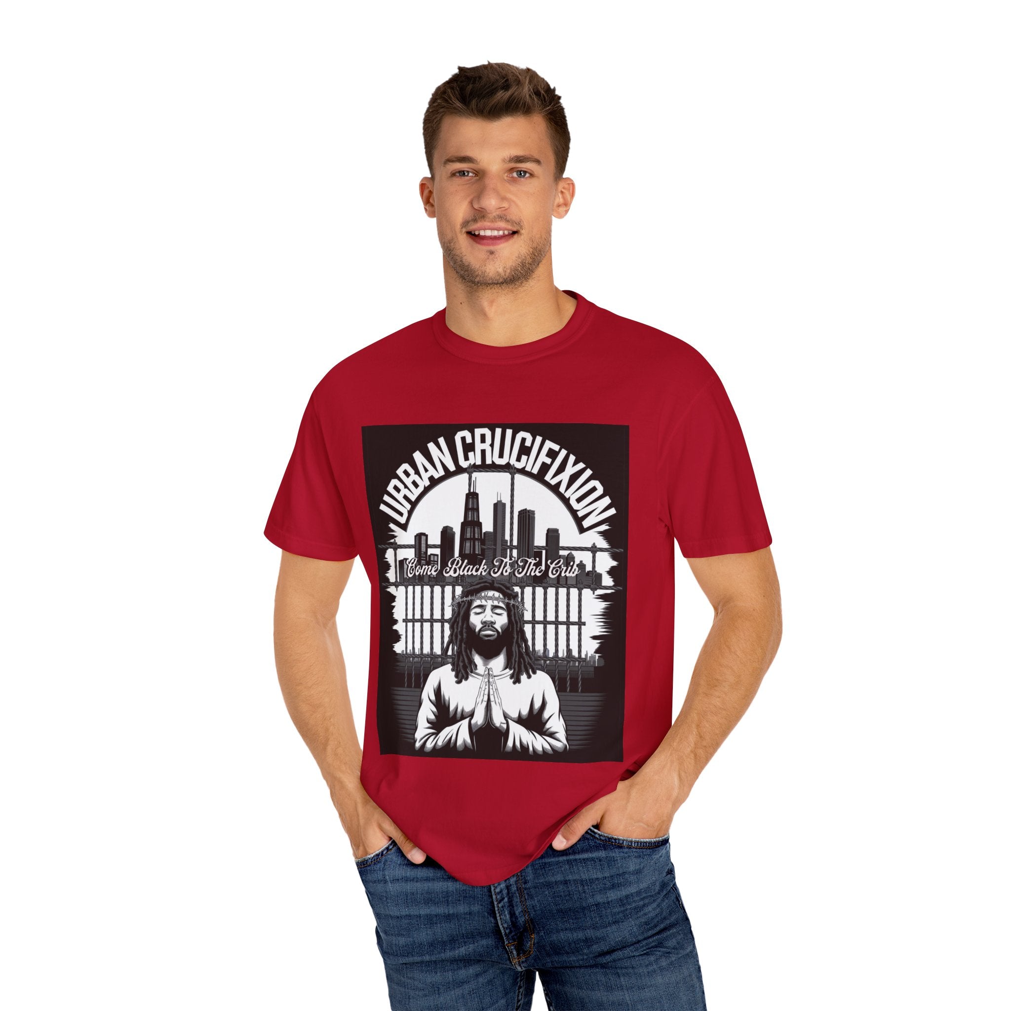 Urban Crucifixion Unisex Garment-Dyed T-Shirt - Street Art Inspired Design - Angel Body