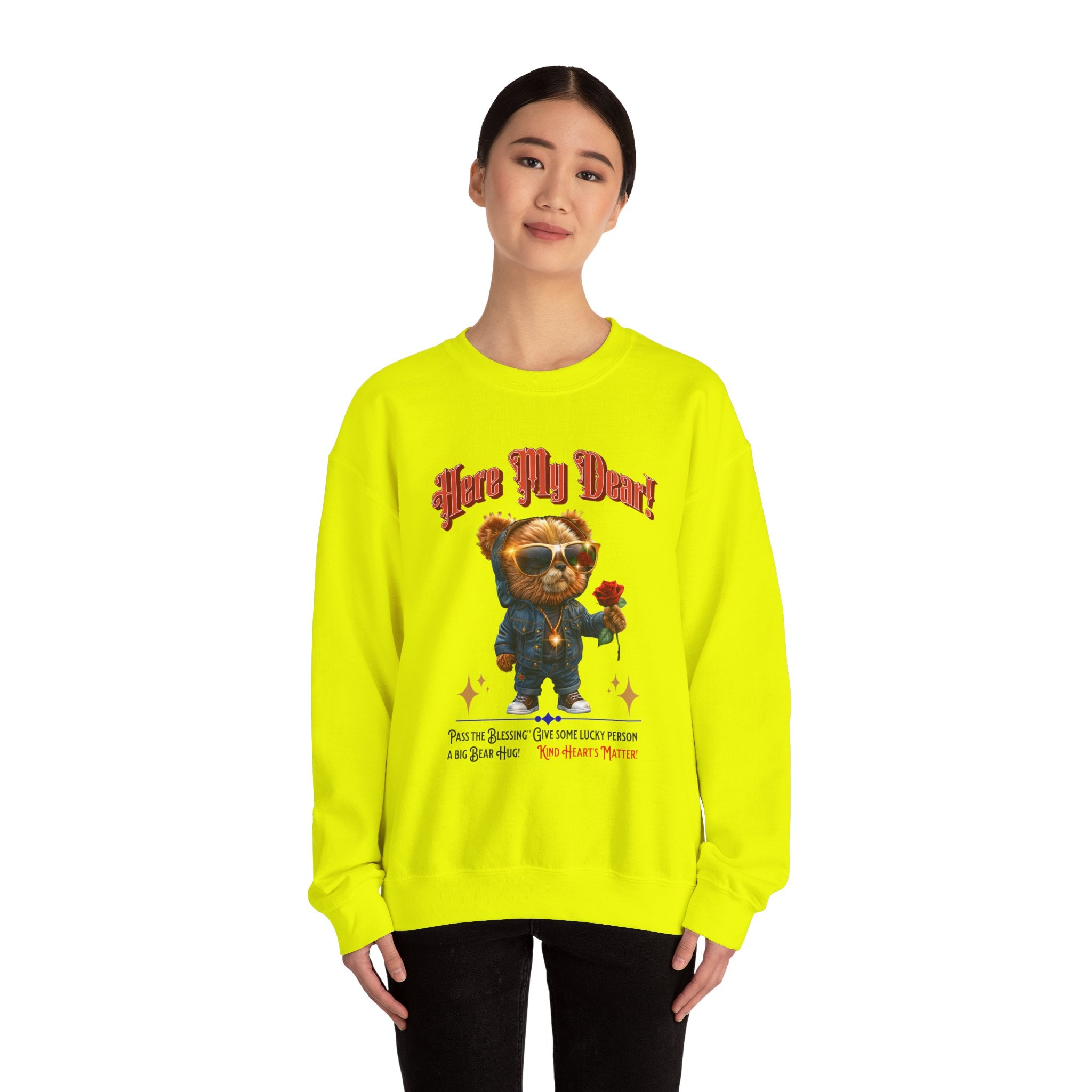 Unisex Sweatshirt: HERE MY DEAR Teddy Bear with red Rose - Angel Body