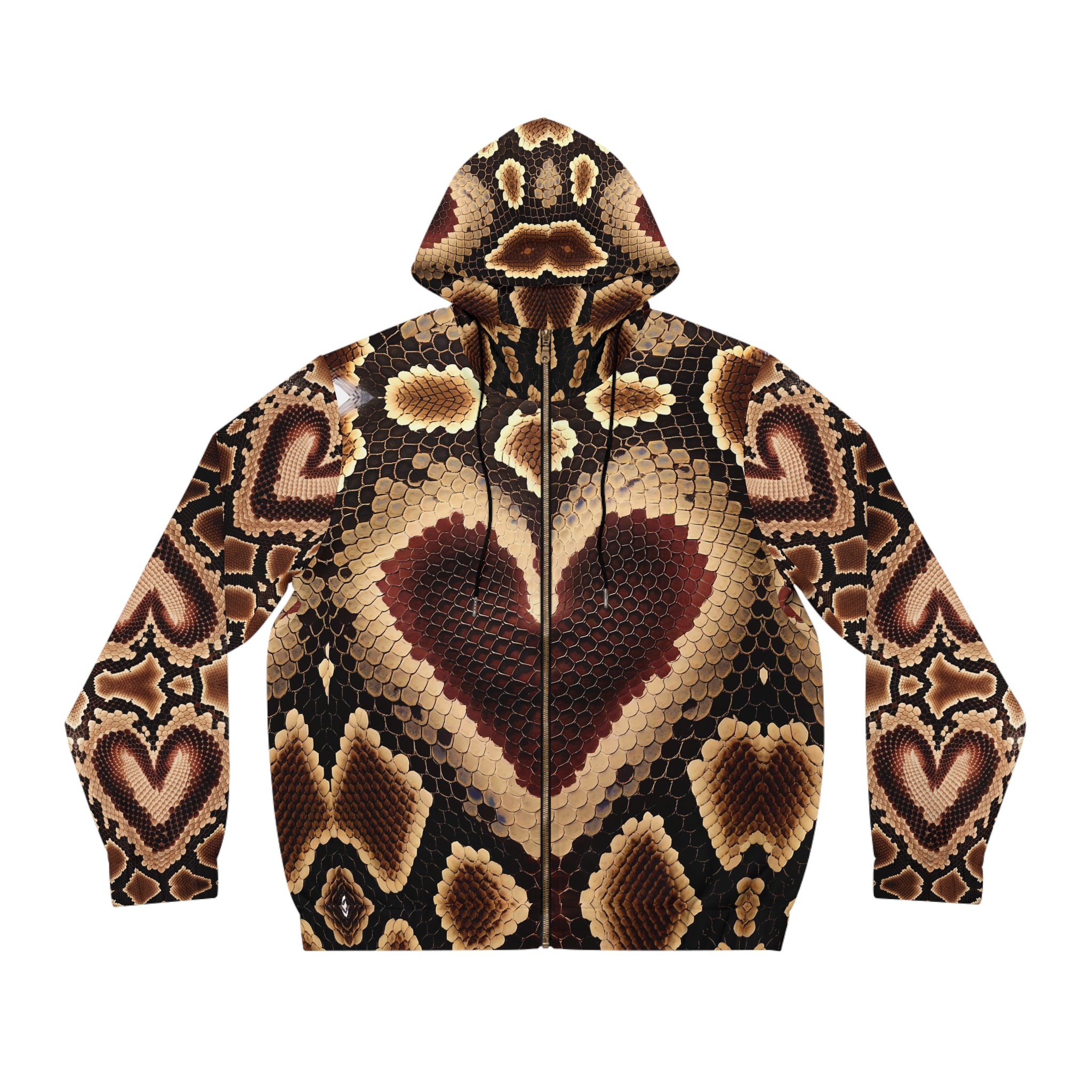 Men's Heart Pattern Full-Zip Hoodie - Stylish Python Print for Fashion Lovers - Angel Body