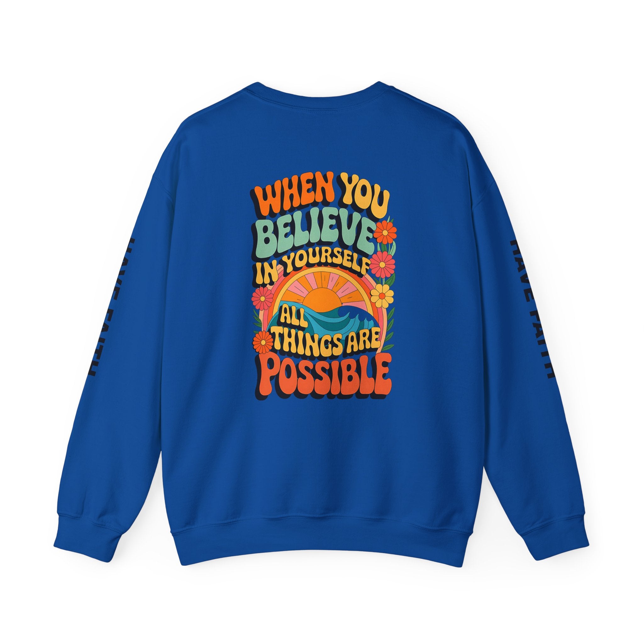 Inspirational Crewneck Sweatshirt - "Believe in Yourself" - Unisex Heavy Blend™ - Angel Body
