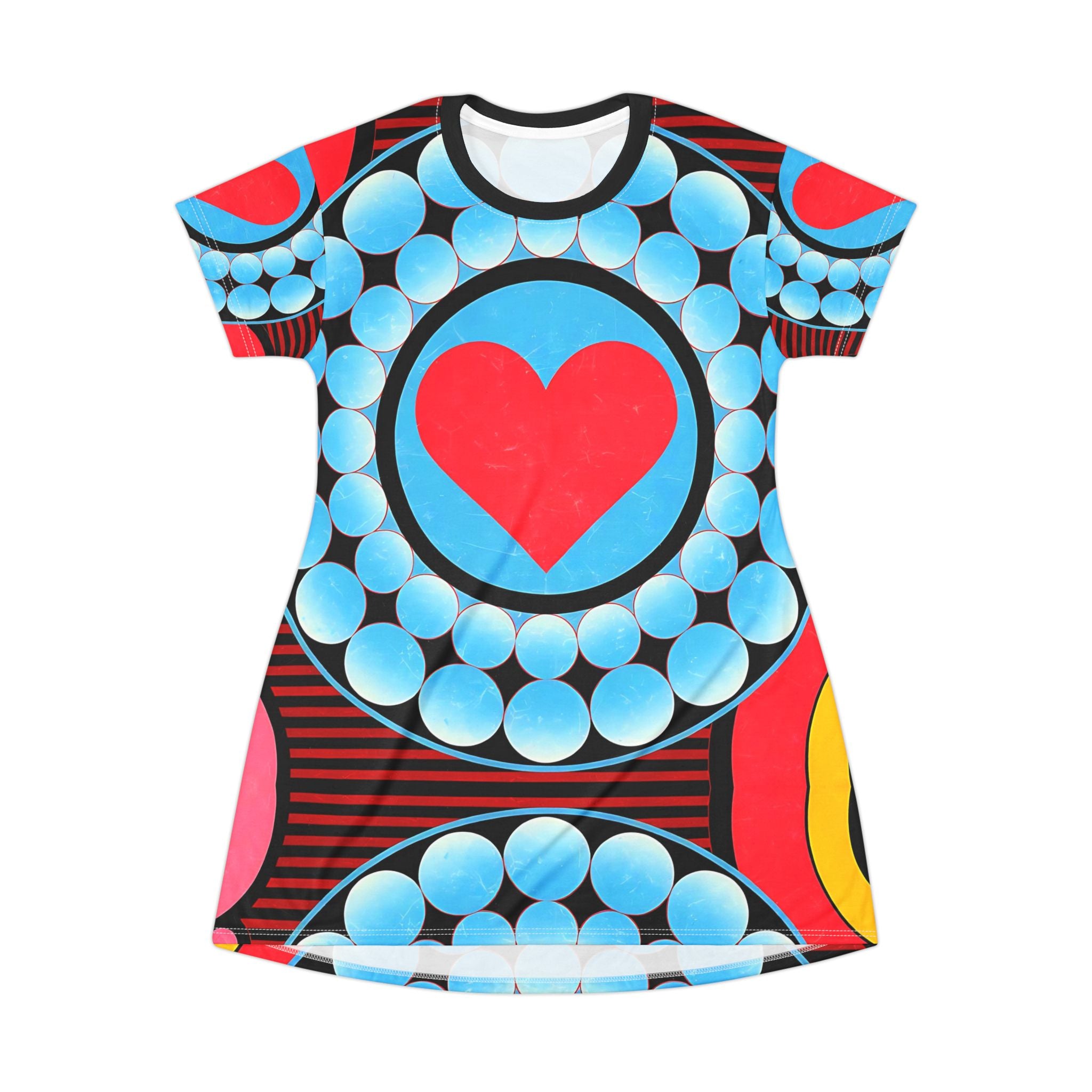 Vibrant Heart Print T-Shirt Dress for Casual Everyday Style - Angel Body