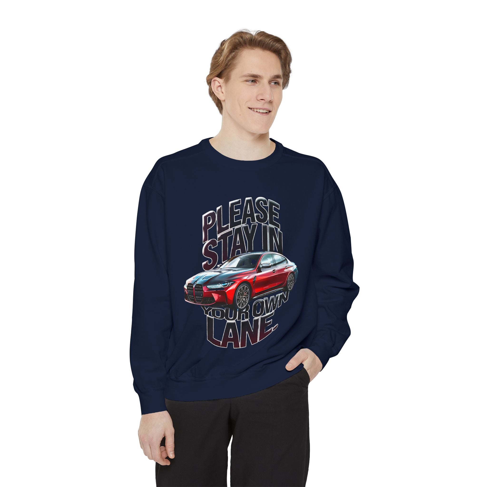 Unisex Garment-Dyed Sweatshirt - 'Please Stay in Your Own Lane' - Angel Body