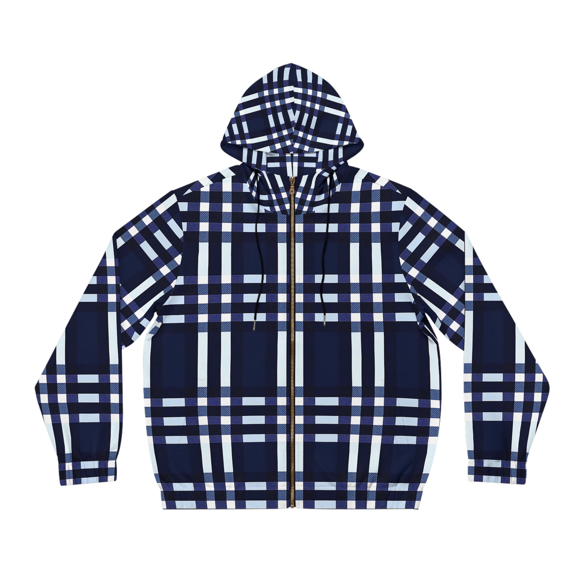 Navy Plaid Hoodie - Stylish & Comfortable Men's Full-Zip - Angel Body