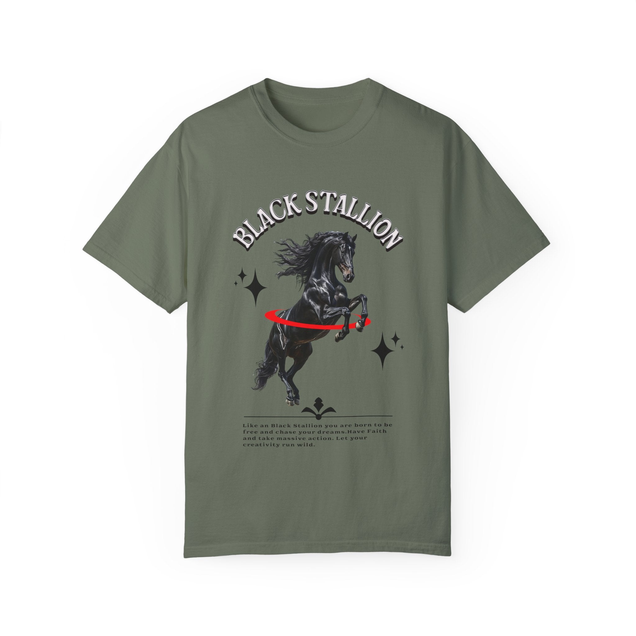Black Stallion Unisex Garment-Dyed T-Shirt - Perfect for Horse Lovers & Equestrian Enthusiasts - Angel Body