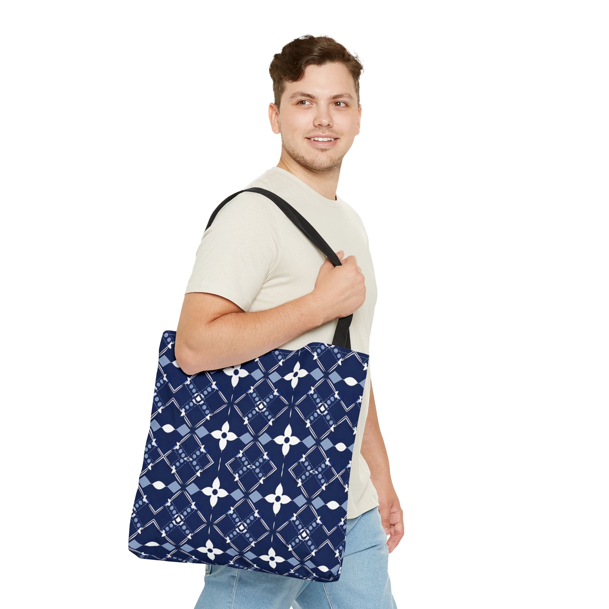 Navy Floral Pattern Tote Bag - Stylish & Versatile for Everyday Use - Angel Body
