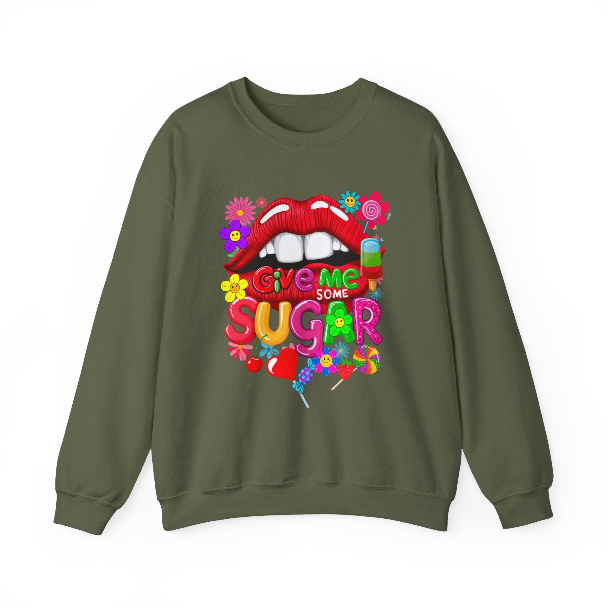 Fun Big Red Lips Give Me Some Sugar Crewneck Sweatshirt - Angel Body