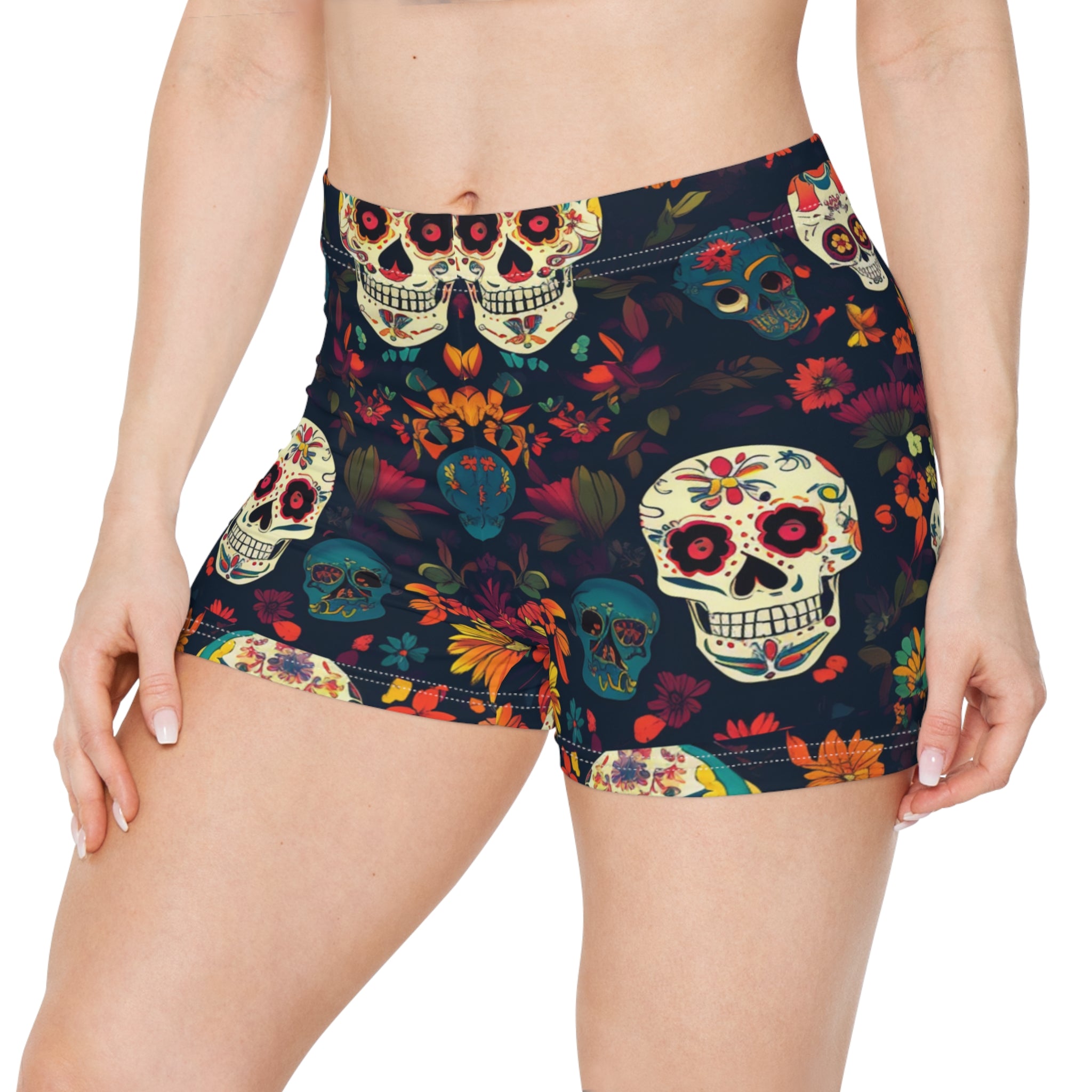 Women's Floral Skull Print Shorts - Boho Chic Summer Vibes - Angel Body