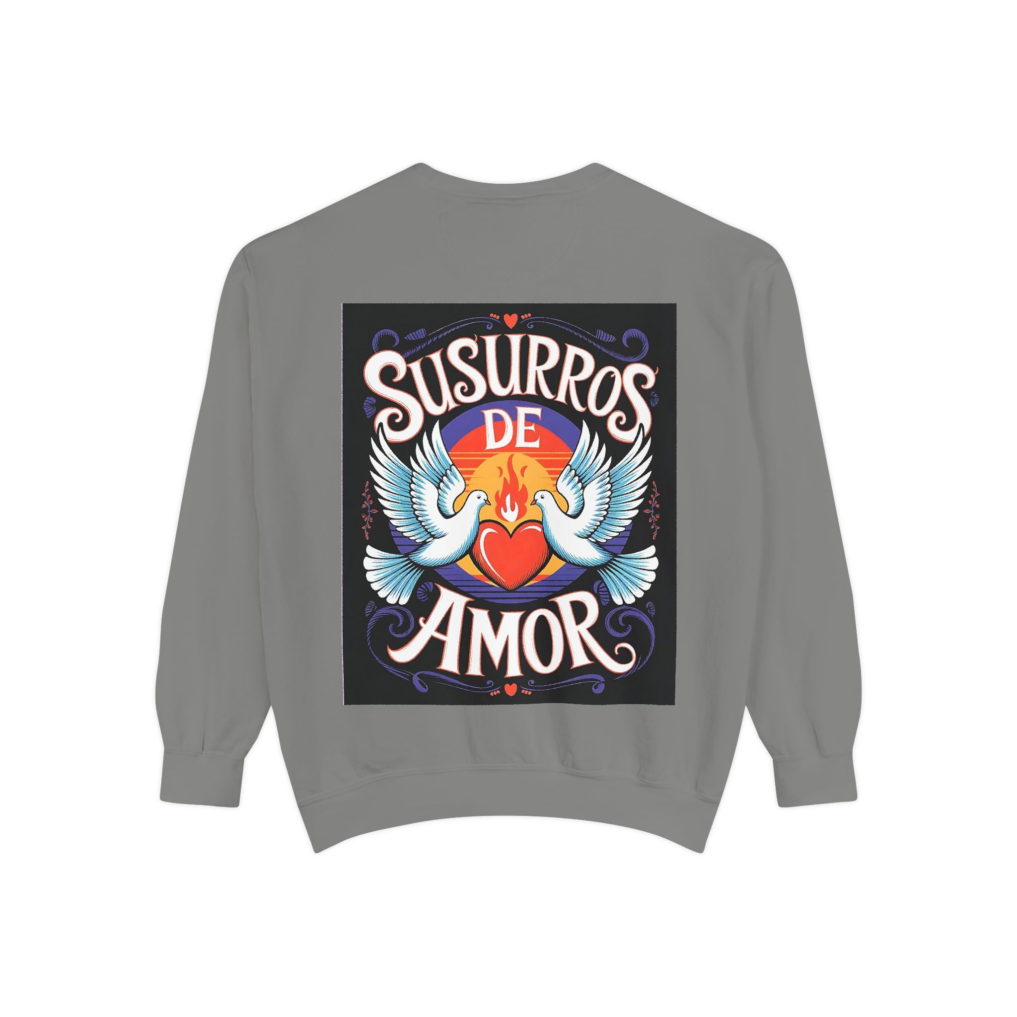 Unisex Love-Themed Garment-Dyed Sweatshirt - 'Susurros de Amor' - Angel Body