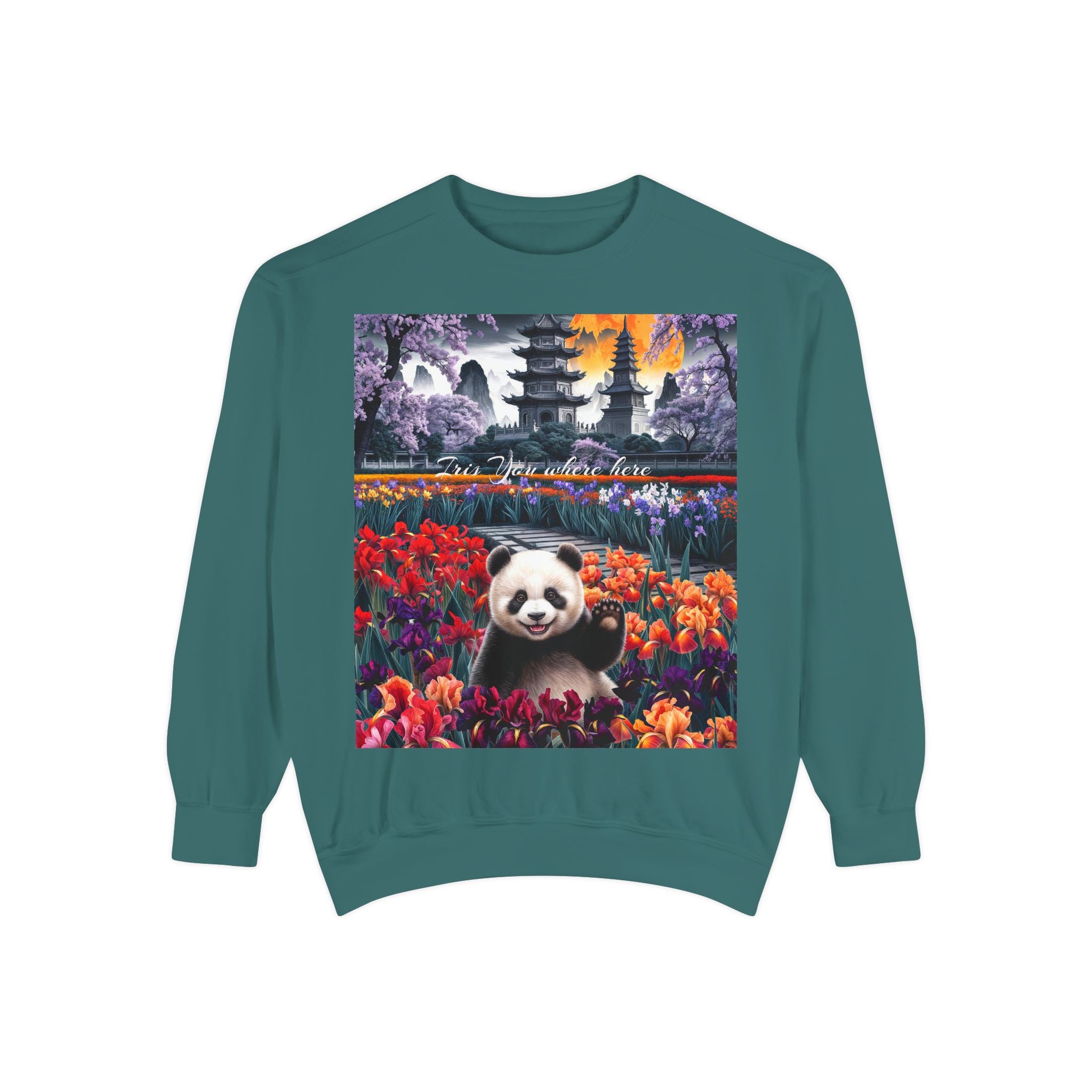 Whimsical Panda Sweatshirt - Cozy Unisex Garment-Dyed Pullover with Floral Design - Angel Body