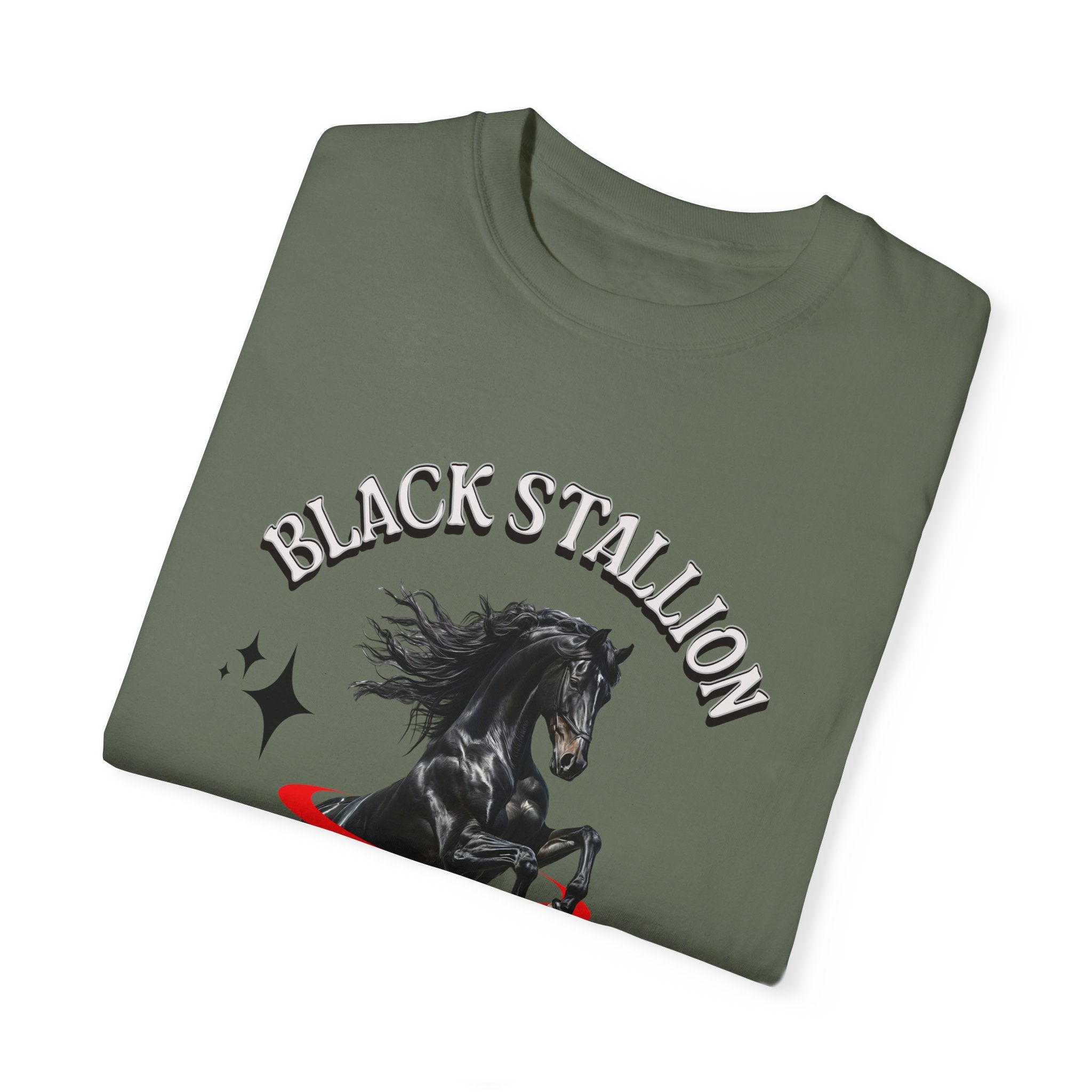 Black Stallion Unisex Garment-Dyed T-Shirt - Perfect for Horse Lovers & Equestrian Enthusiasts - Angel Body