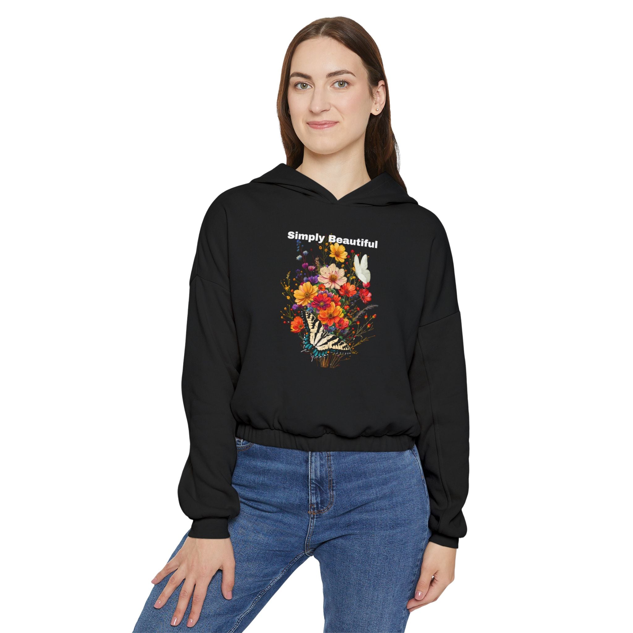 Women's Cinched Bottom Hoodie:with the words Simply Beautiful - Angel Body
