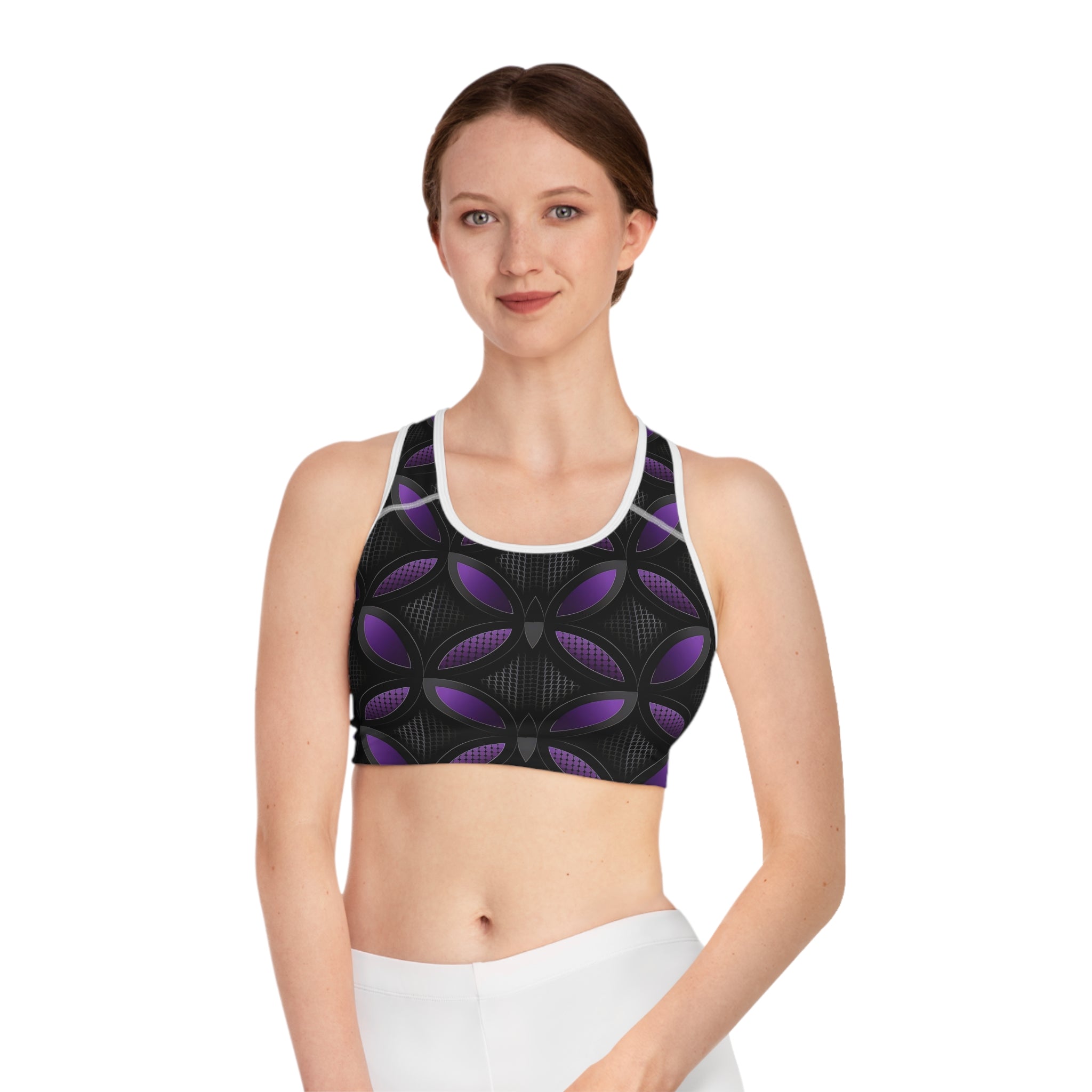 Stylish Black and Purple Sports Bra for Active Lifestyle
