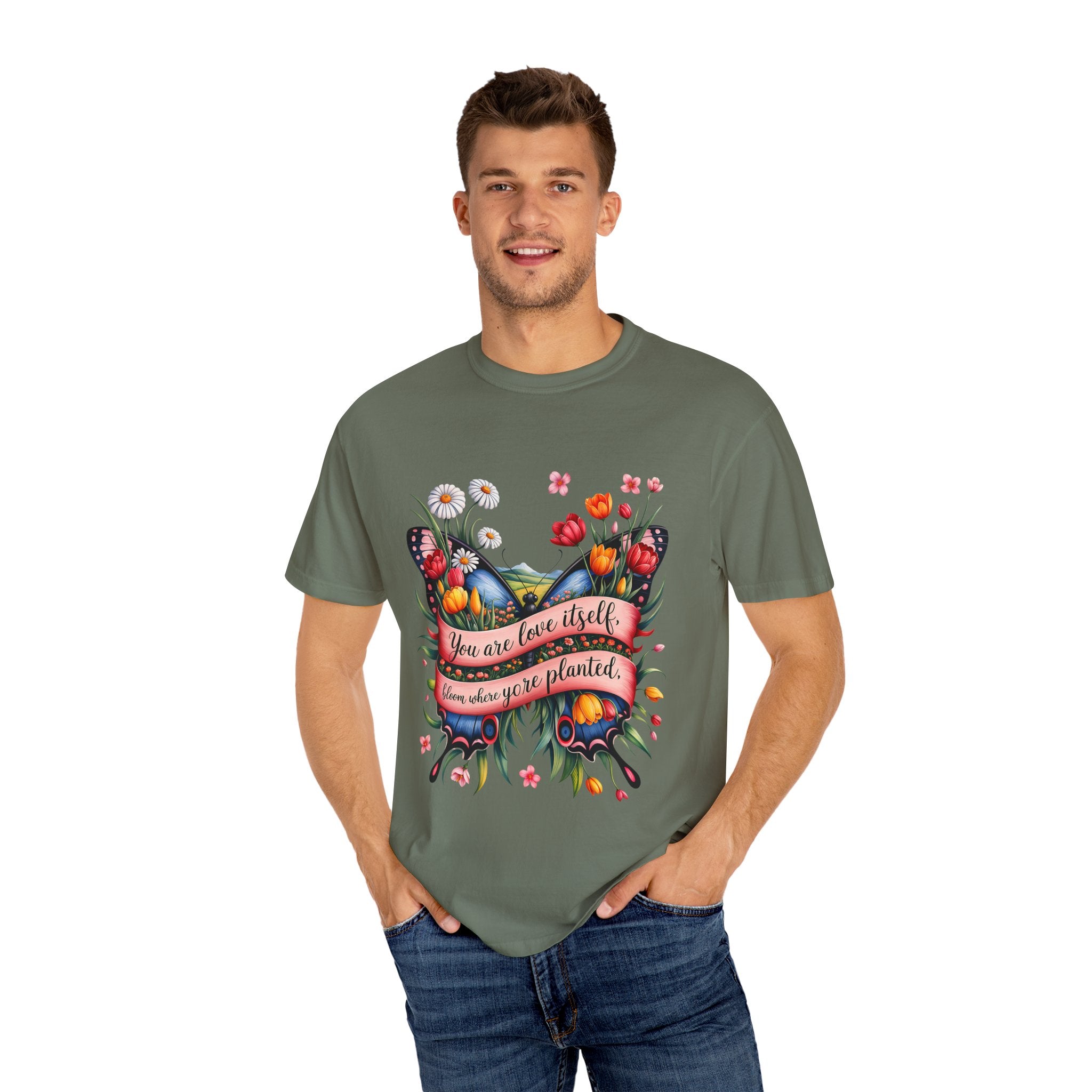 Butterfly Floral T-Shirt: "You Are Love Itself" Inspirational Design