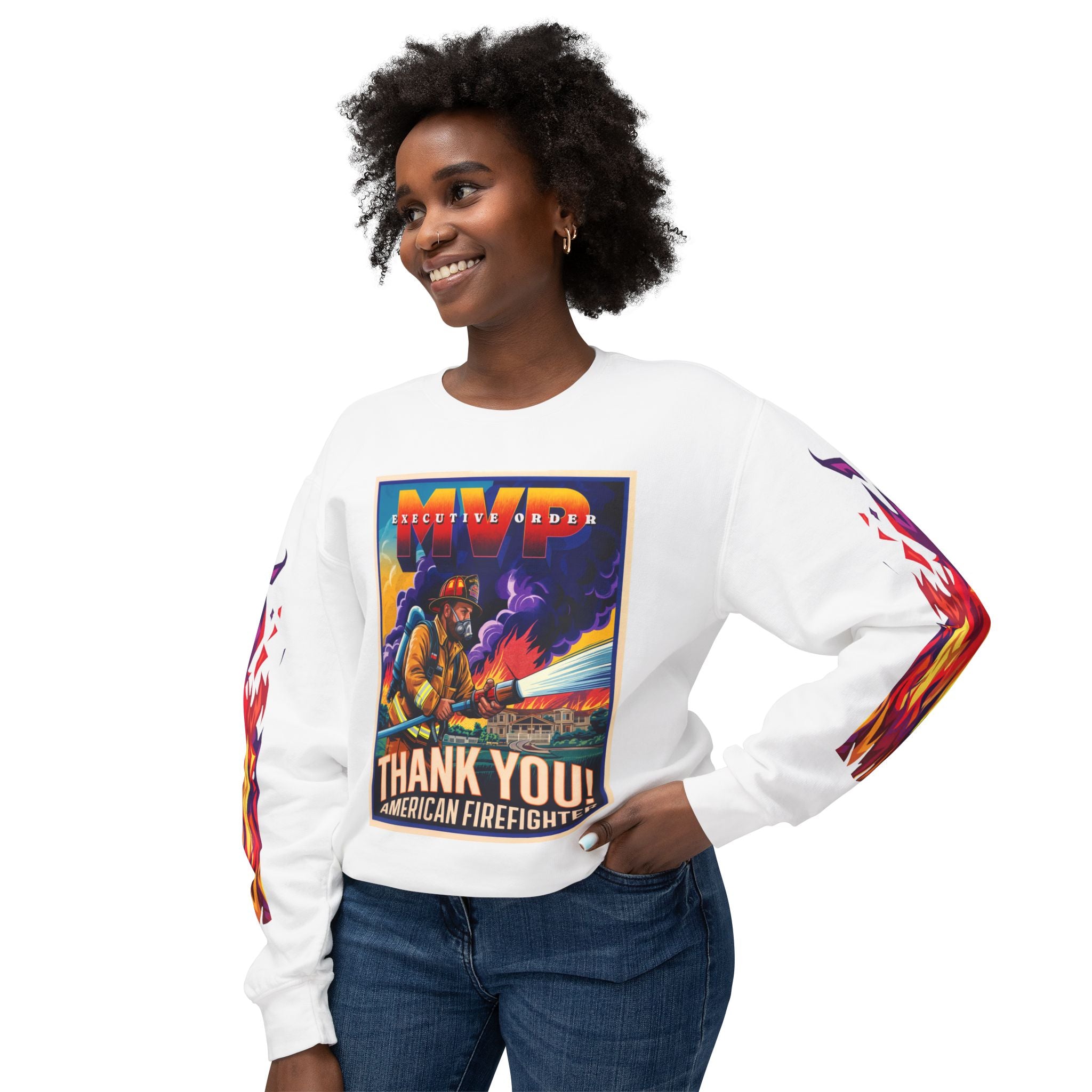 Unisex Crewneck Sweatshirt - Thank You American Firefighter - Angel Body