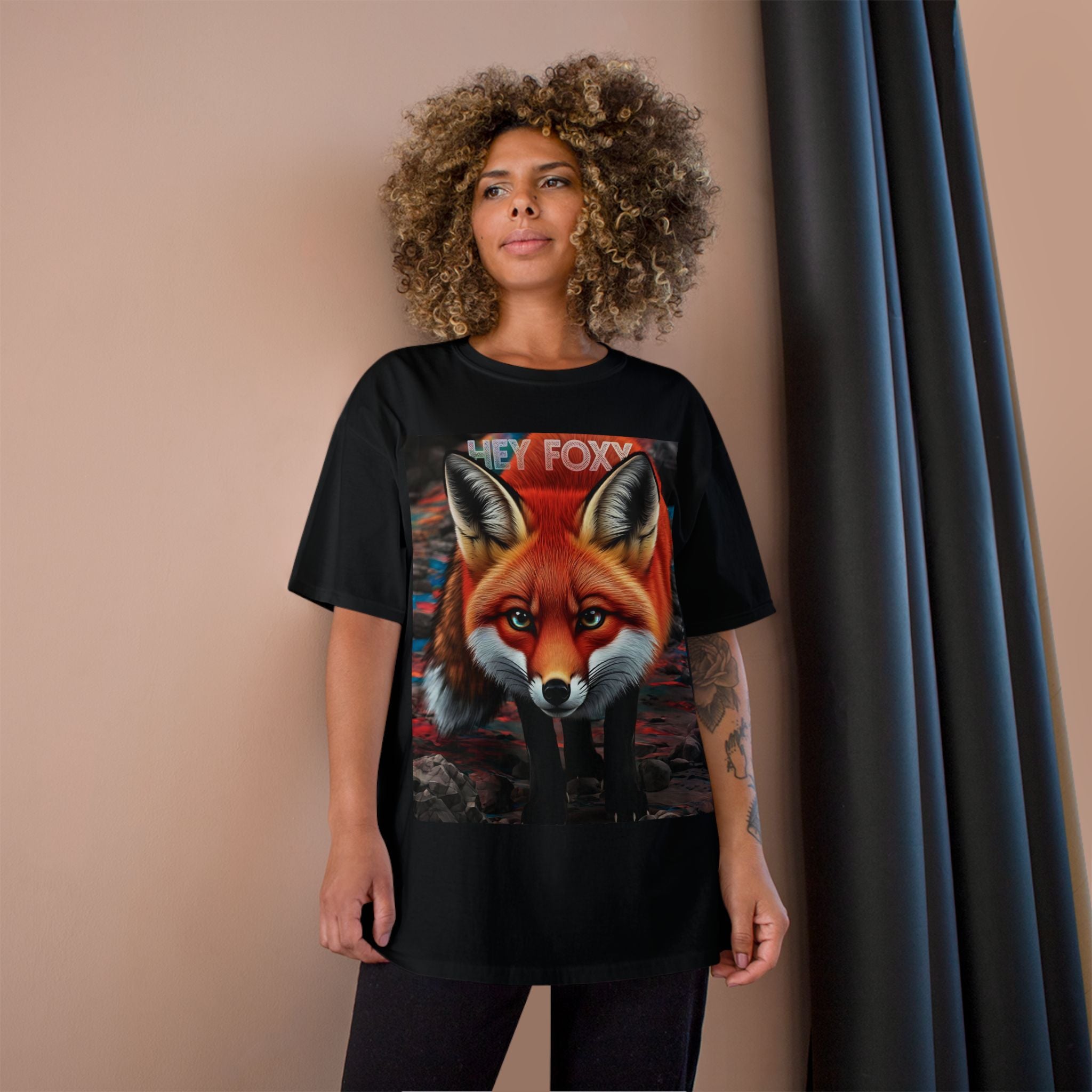 Hey Foxy Champion T-Shirt – Cute Fox Graphic Tee for Nature Lovers - Angel Body