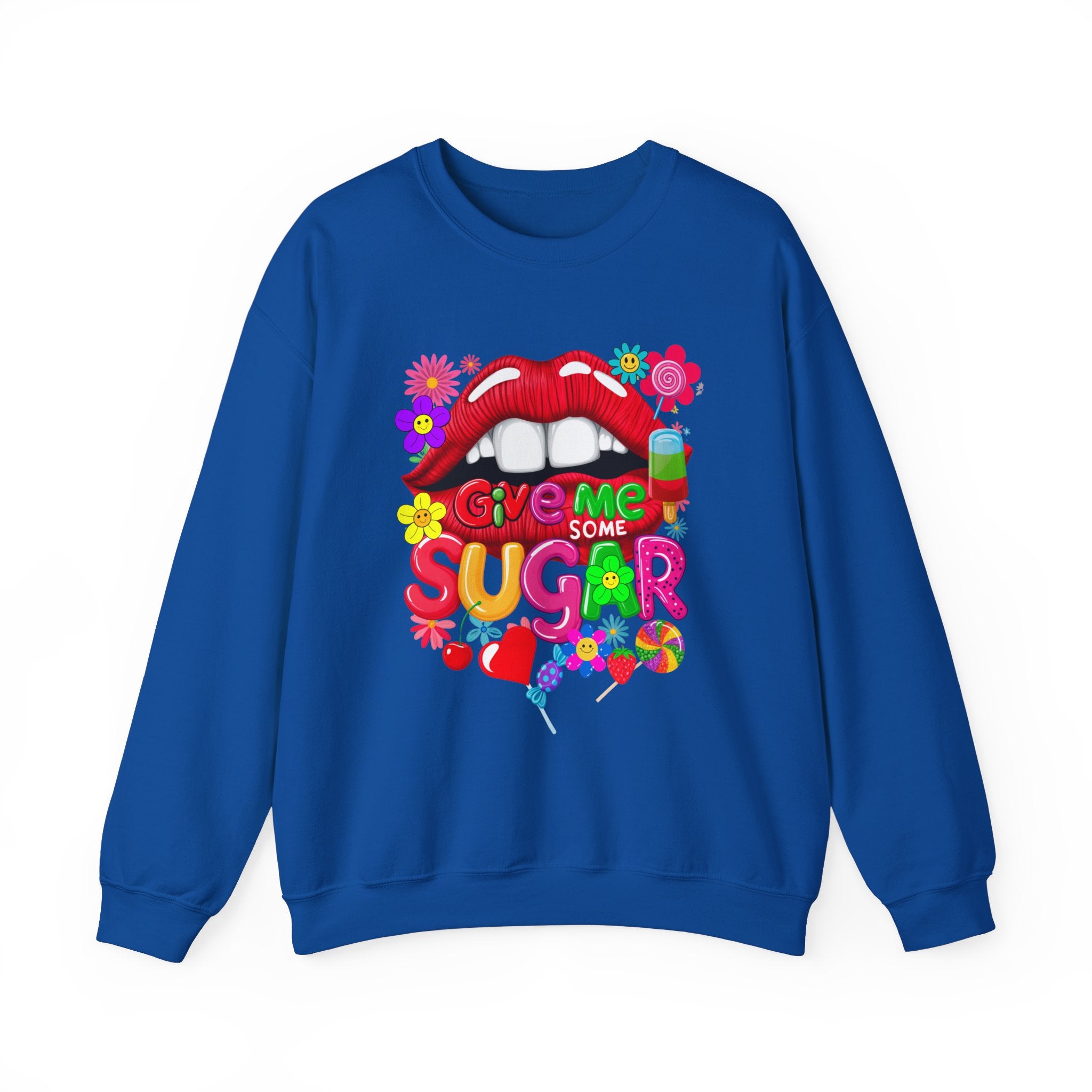 Fun Big Red Lips Give Me Some Sugar Crewneck Sweatshirt - Angel Body