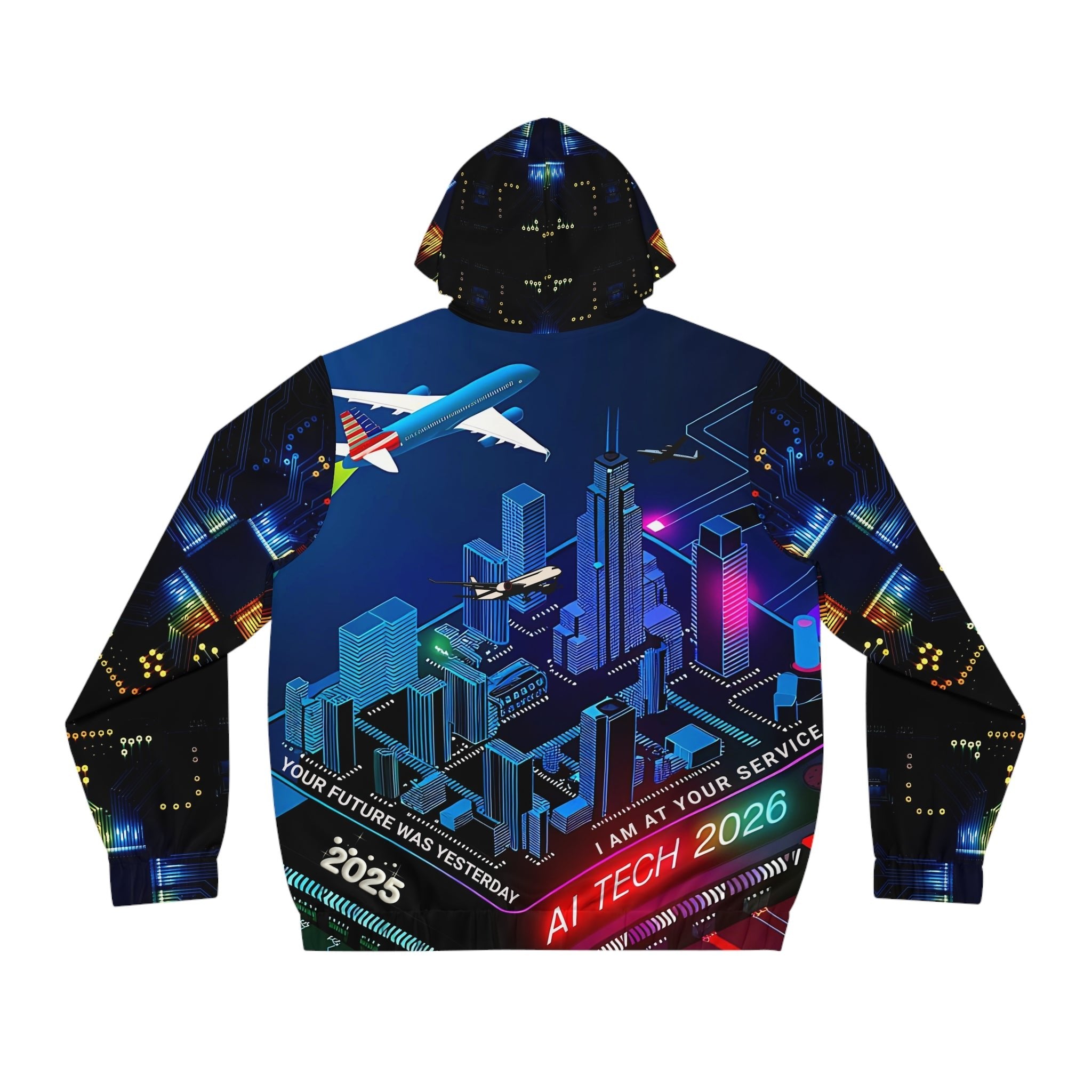 Futuristic AI Tech Men's Full - Zip Hoodie Art - Your Future Awaits - Angel Body