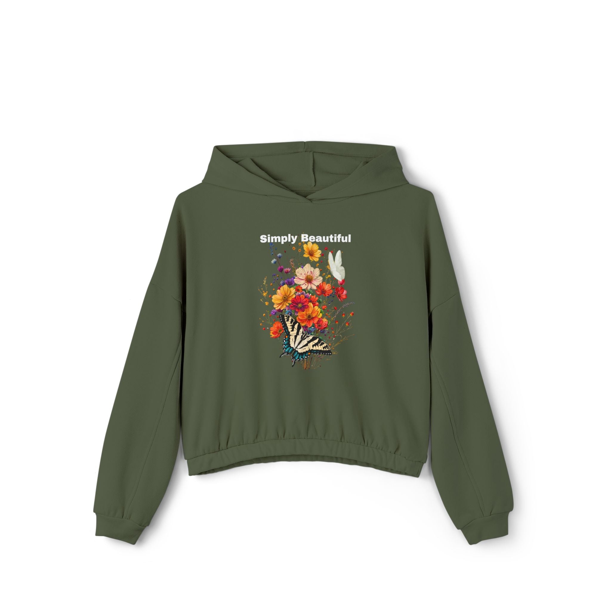 Women's Cinched Bottom Hoodie:with the words Simply Beautiful - Angel Body