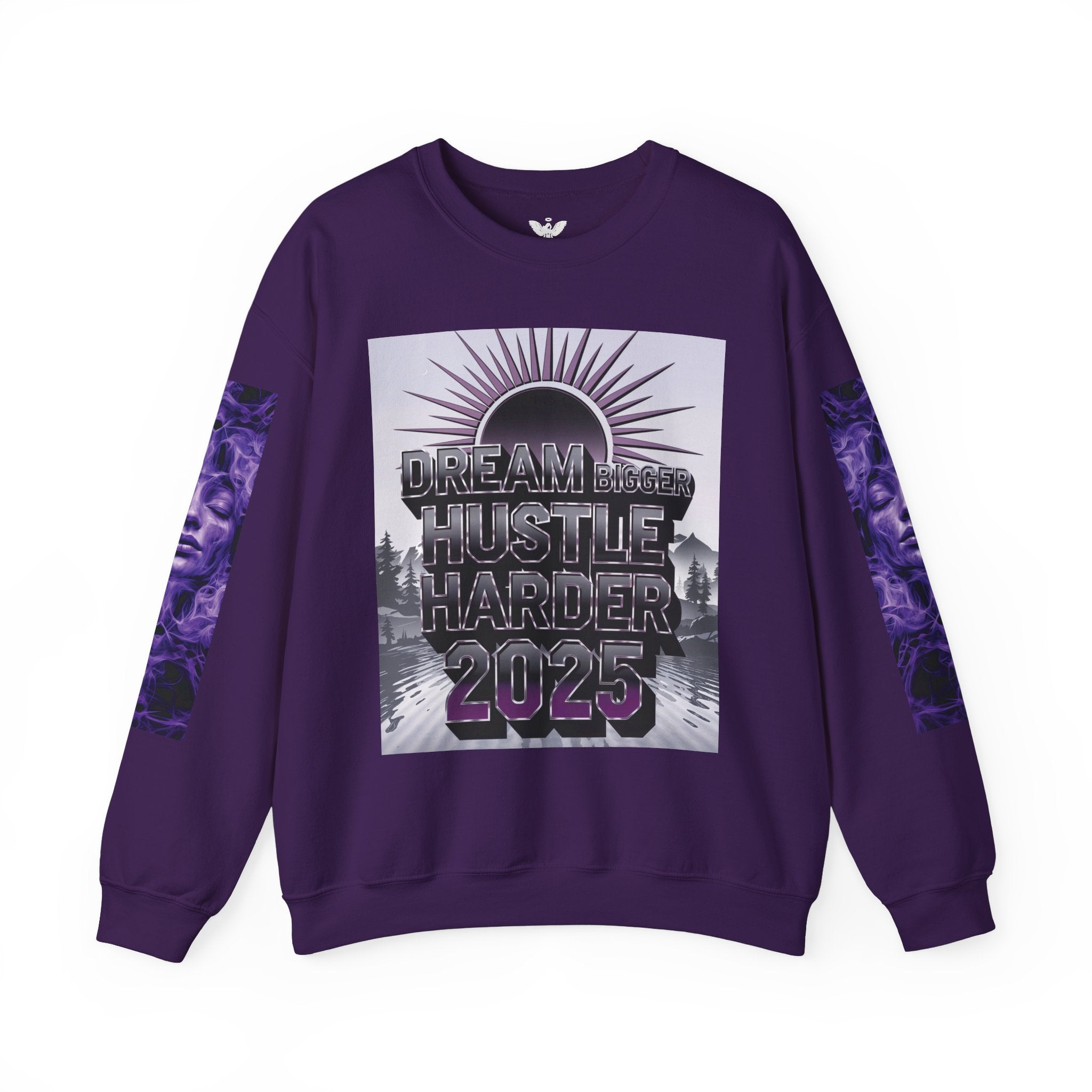Dream Bigger Hustle Harder Crewneck Sweatshirt | Motivational Unisex Sweatshirt for Dreamers and Go-Getters - Angel Body