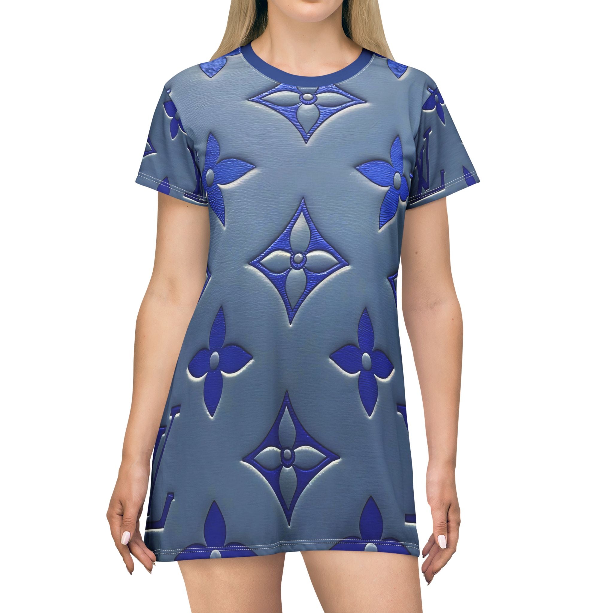 Chic Blue Designer T-Shirt Dress for Casual Elegance - Angel Body