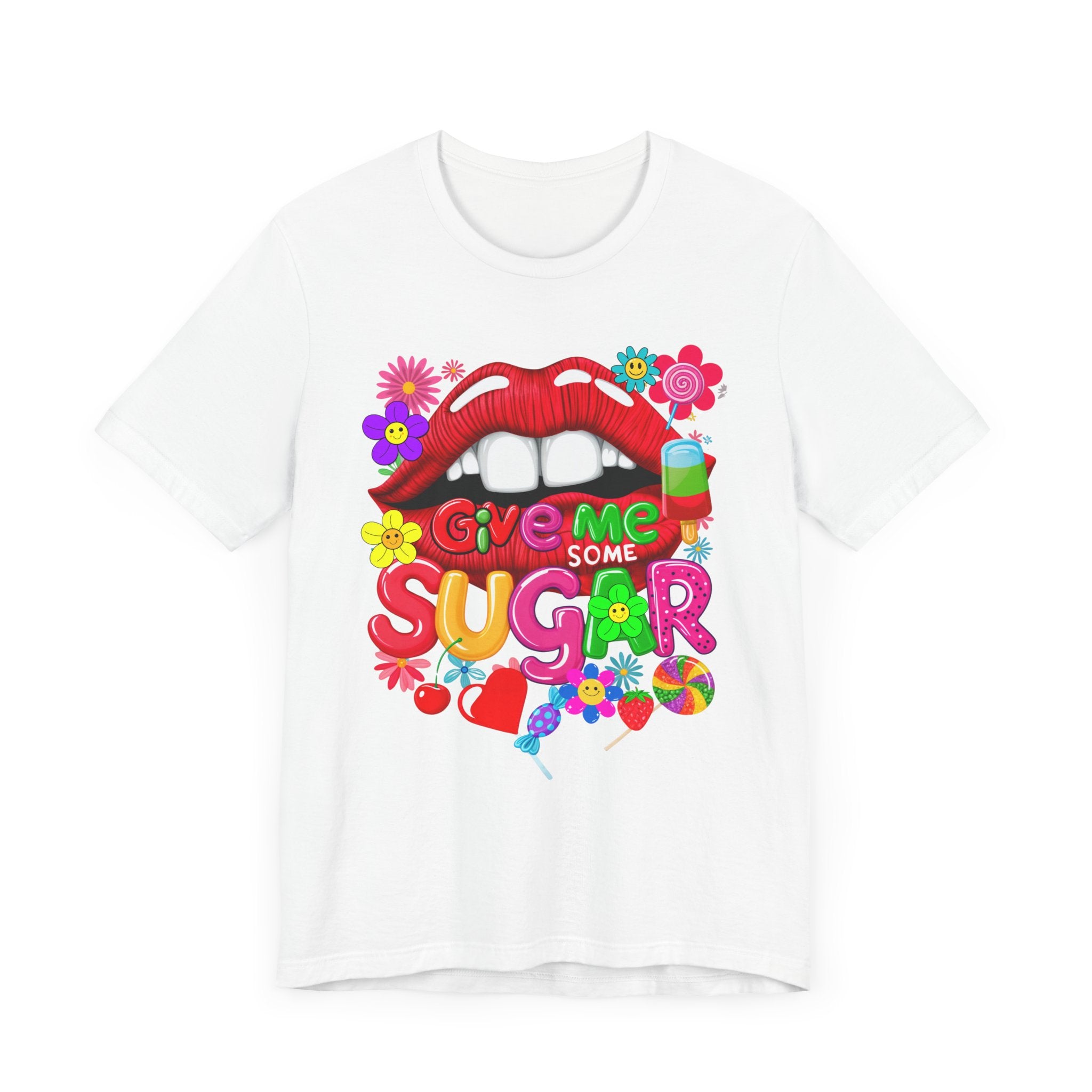 Graphic Tee with Red Sugar Lip and Eye Candy Design - Angel Body