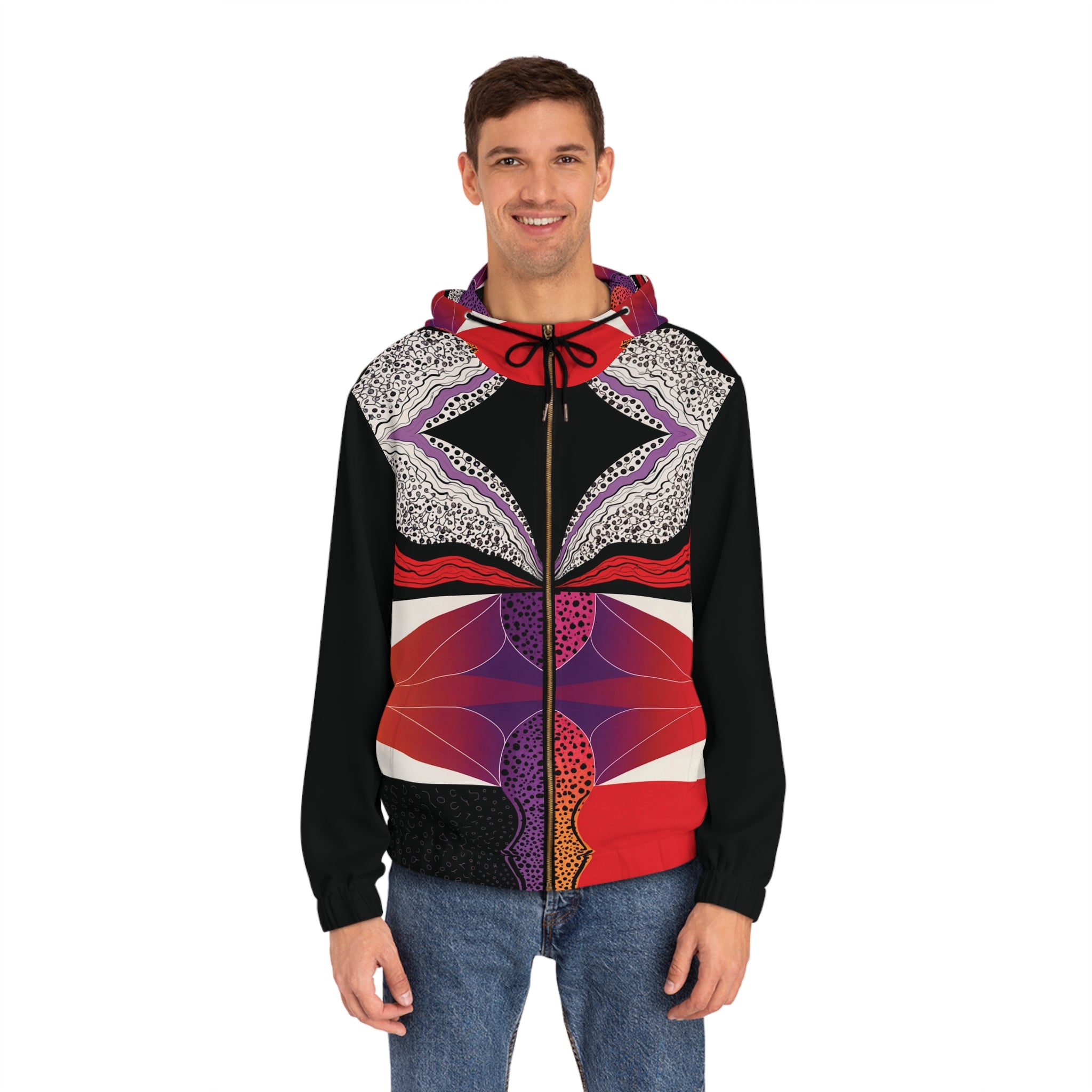Vibrant Men's Full-Zip Hoodie - Artistic Design for Style and Comfort - Angel Body