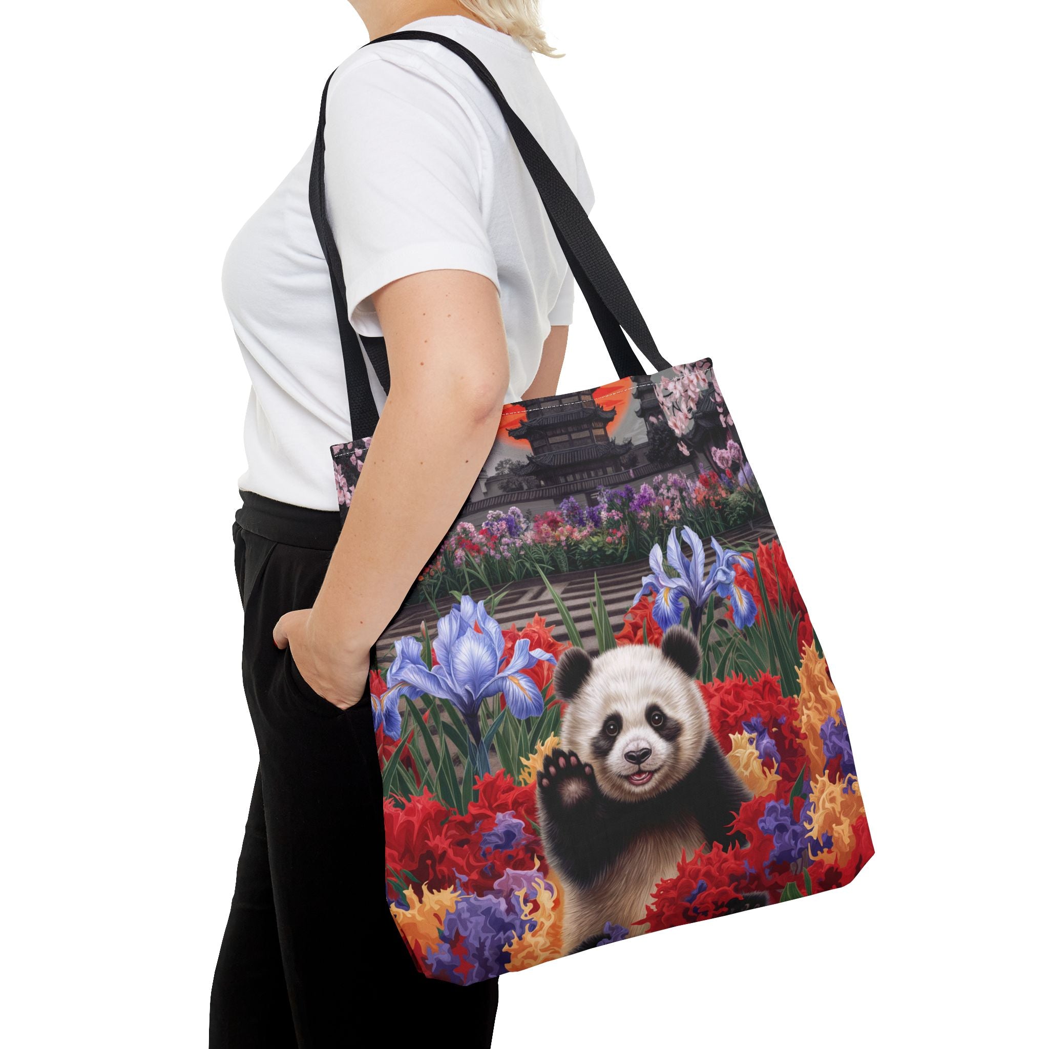 Whimsical Panda Floral Tote Bag - Cute and Colorful Design for Nature Lovers - Angel Body