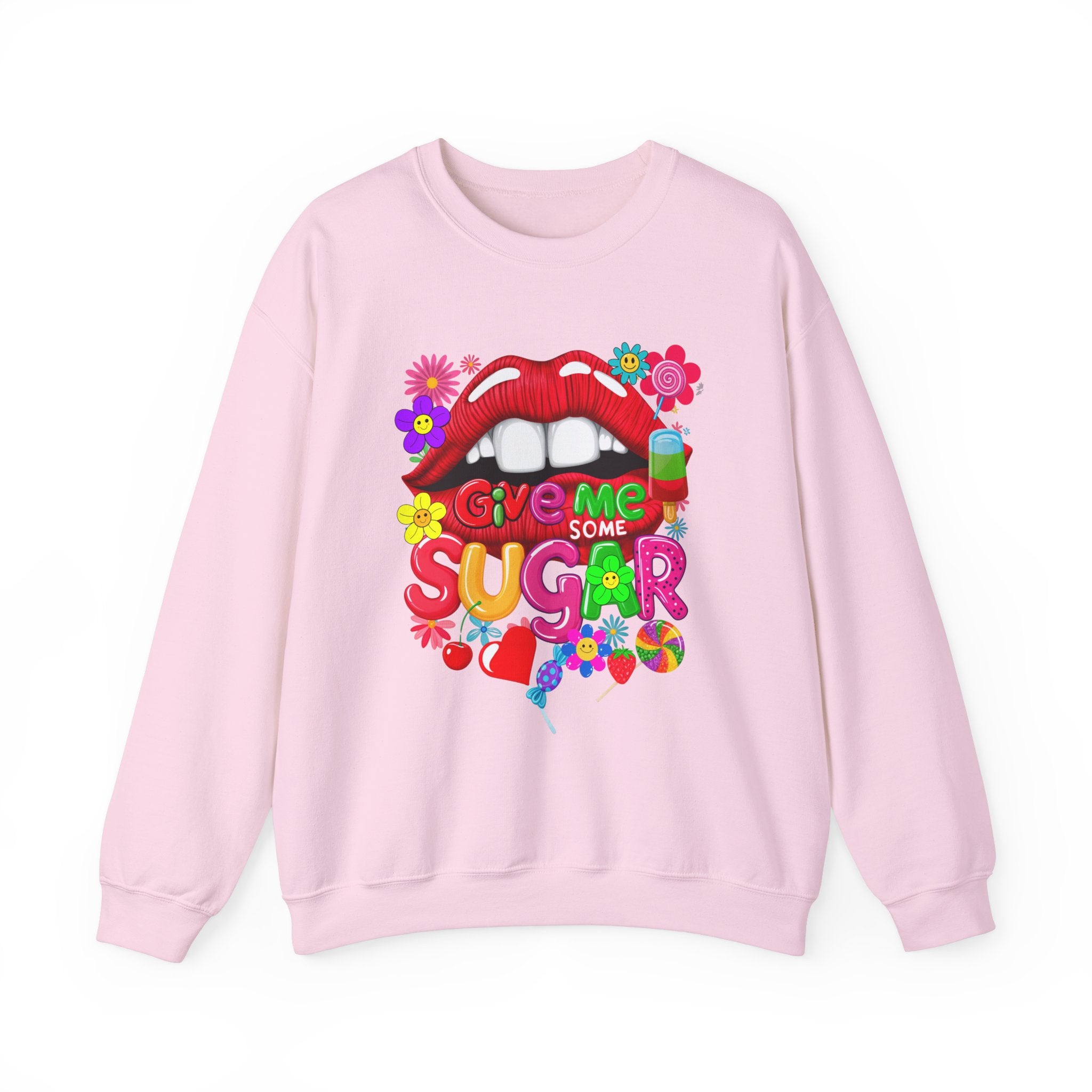 Fun Big Red Lips Give Me Some Sugar Crewneck Sweatshirt - Angel Body