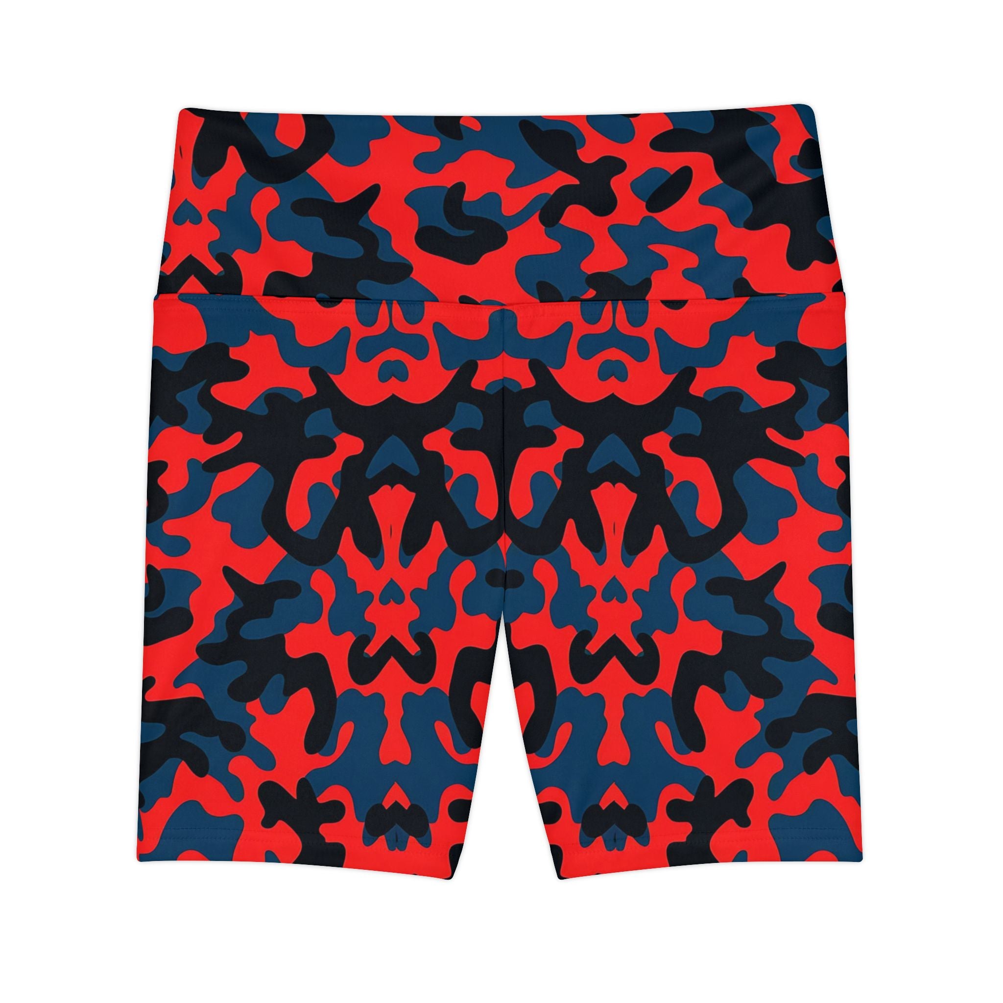 Angelic Energy Women's Workout Shorts - Red and Blue Camo Fitness Gear - Angel Body