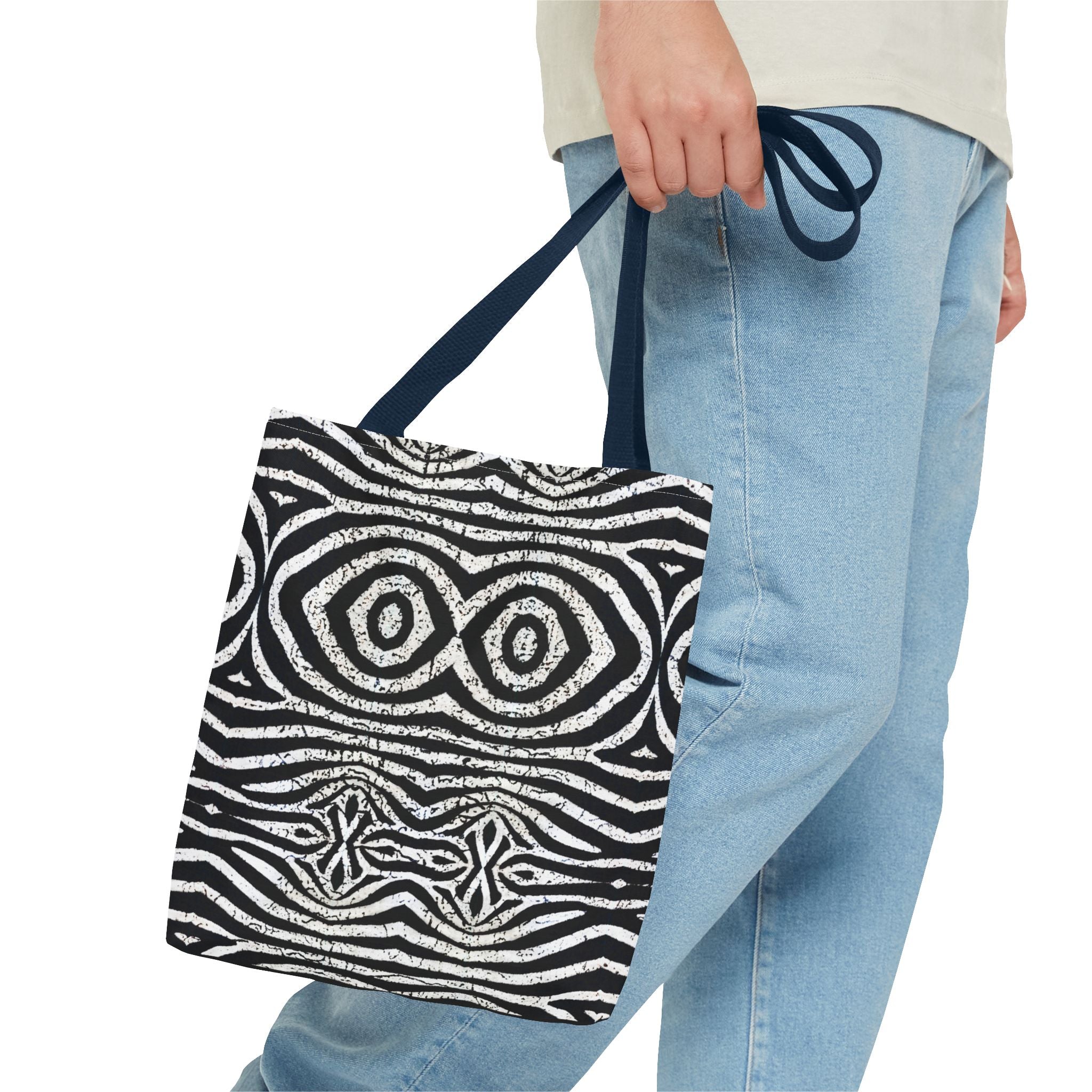 Trendy Black and White Tote Bag with Abstract Pattern | Stylish and Versatile Carryall - Angel Body