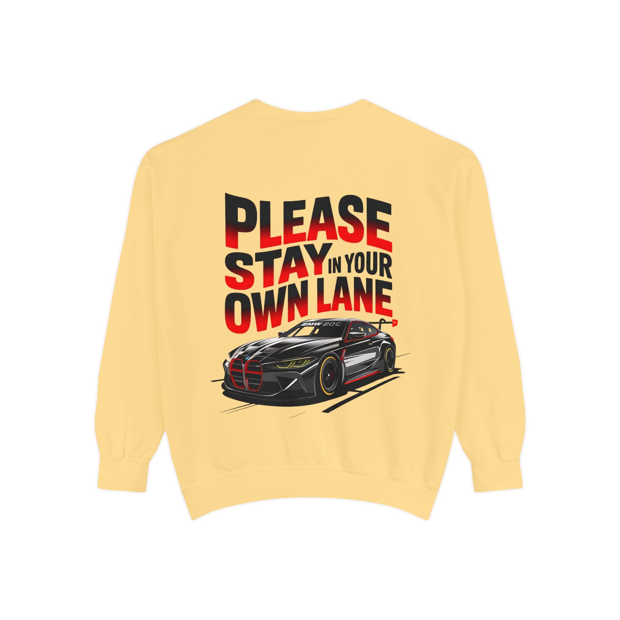 Unisex Garment-Dyed Sweatshirt - 'Please Stay In Your Own Lane' Racing Design - Angel Body