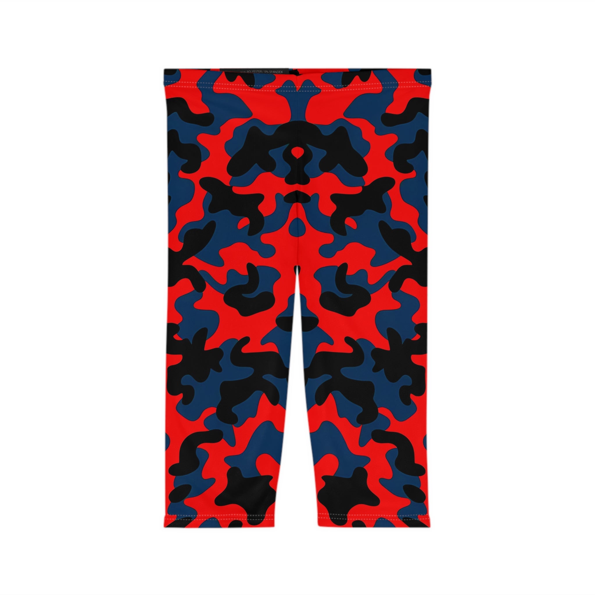 Bold Red & Black Camo Women’s Capri Leggings for Active Lifestyle - Angel Body