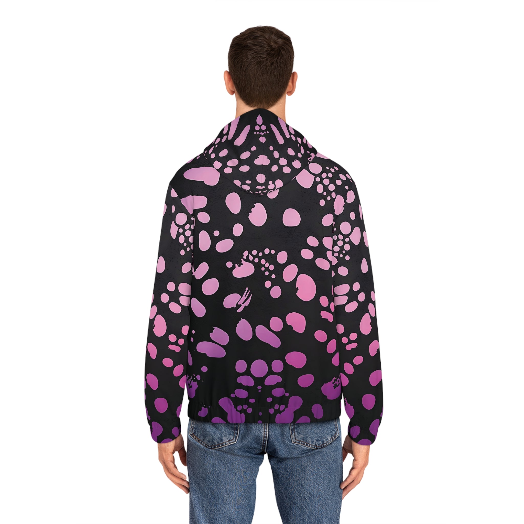 New Trendy Men's Full-Zip Hoodie with Abstract Pink Polka Dot Design - Angel Body