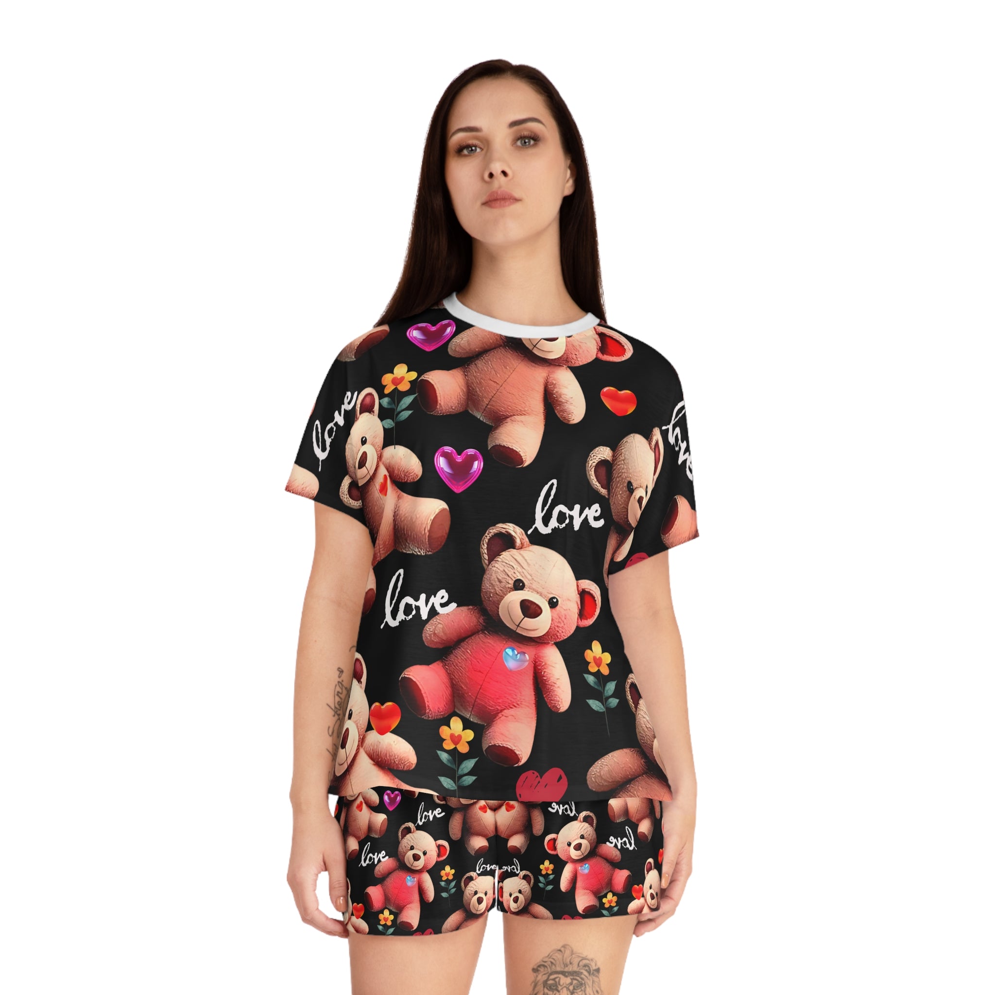 Cute Love Bear Women's Short Pajama Set for Cozy Nights - Angel Body