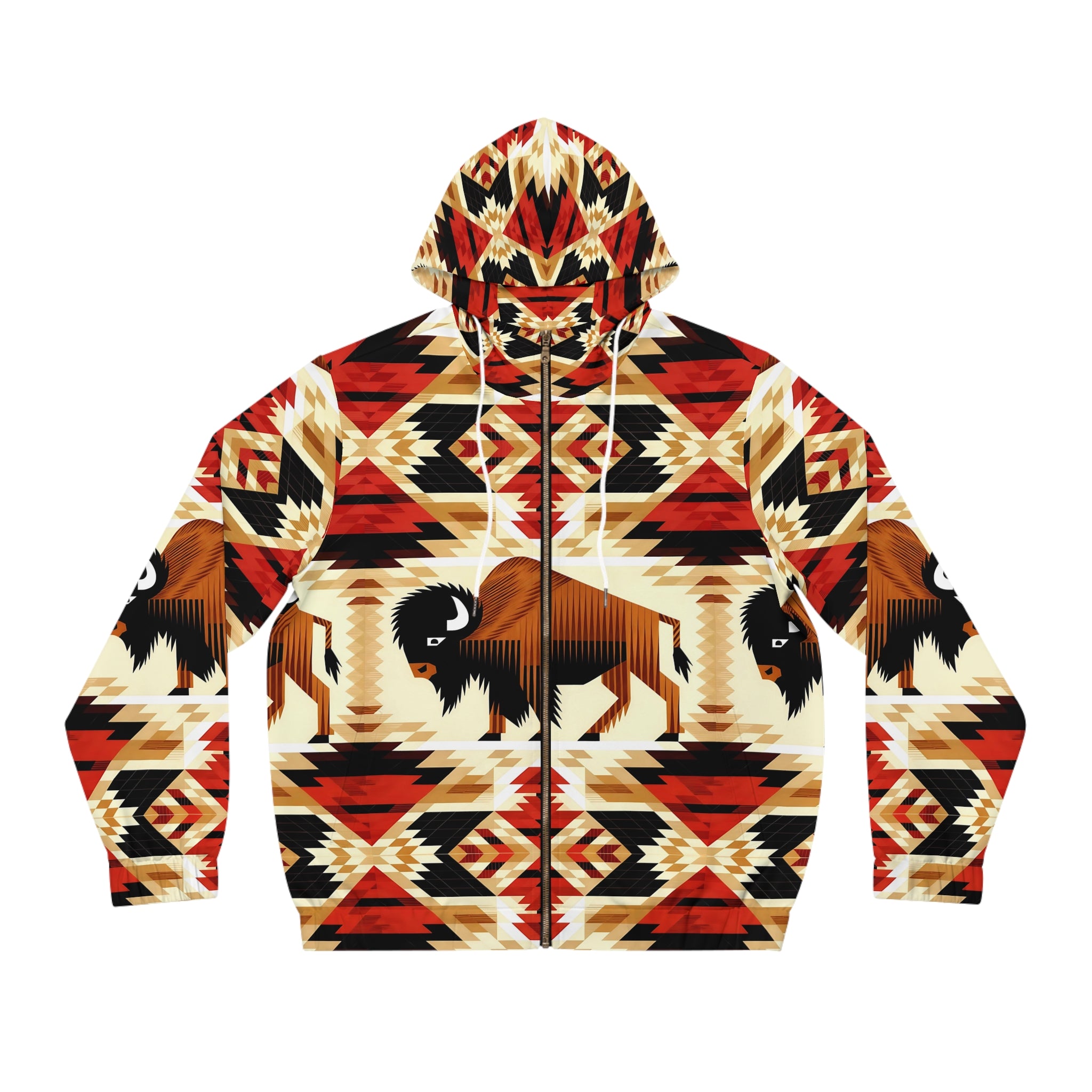 Men's Full-Zip Buffalo Print Hoodie - Southwestern Style - Angel Body